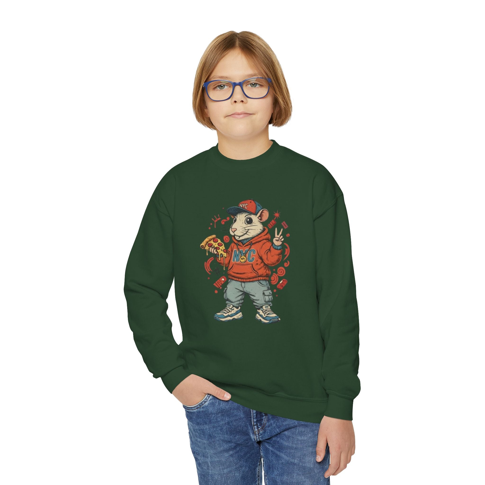 Kids Pizza Rat Crewneck Sweatshirt — Cute Rodent Streetwear