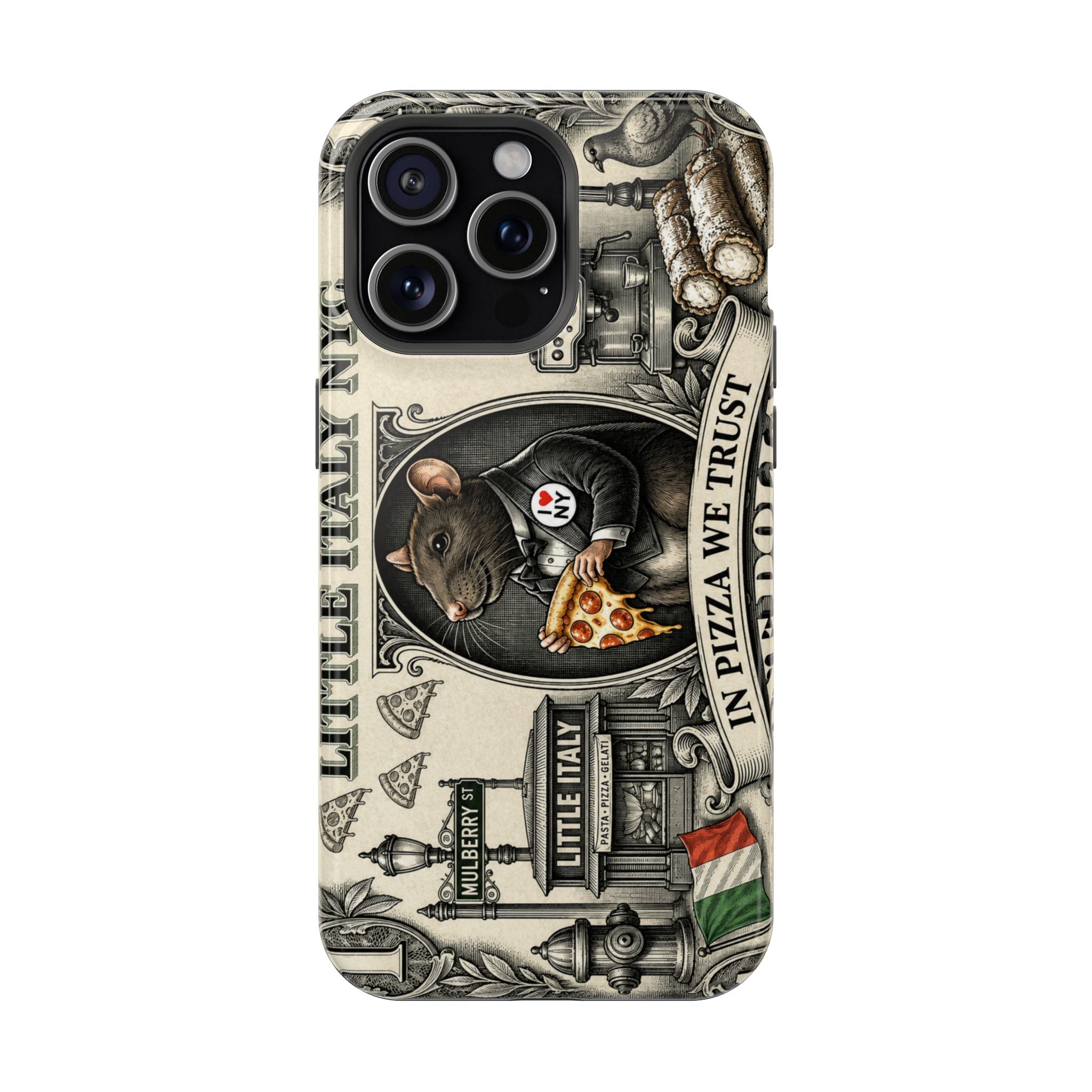Little Italy NY Phone Case — 'In Pizza We Trust' Italy Rat Art Magnetic Impact-Resistant Case
