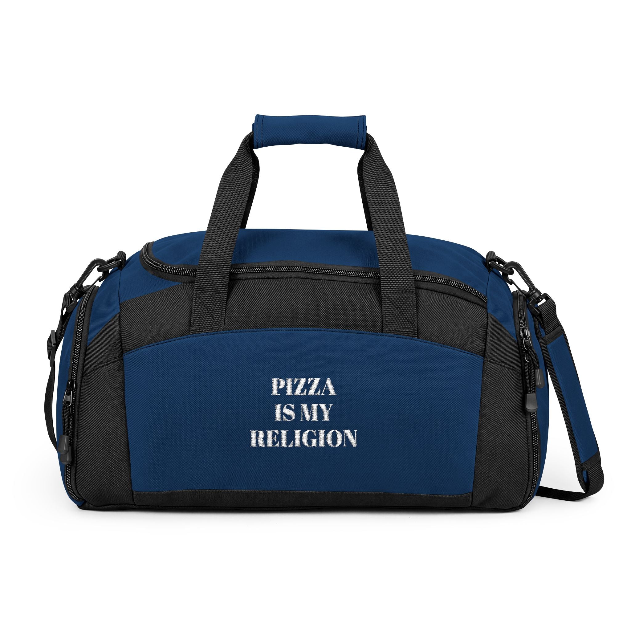 Pizza Is My Religion Gym Bag — Funny Foodie Duffle for Fitness & Travel