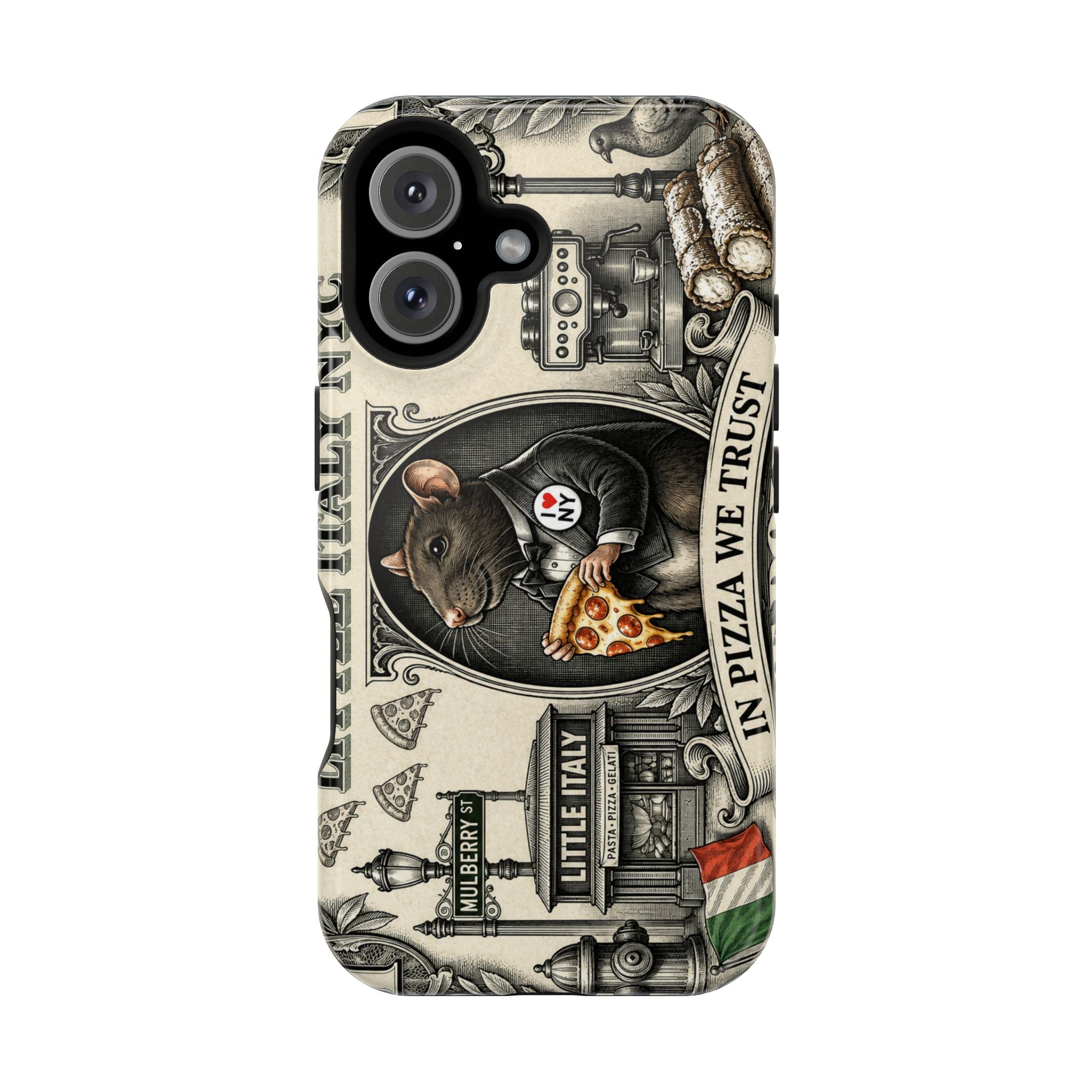 Little Italy NY Phone Case — 'In Pizza We Trust' Italy Rat Art Magnetic Impact-Resistant Case