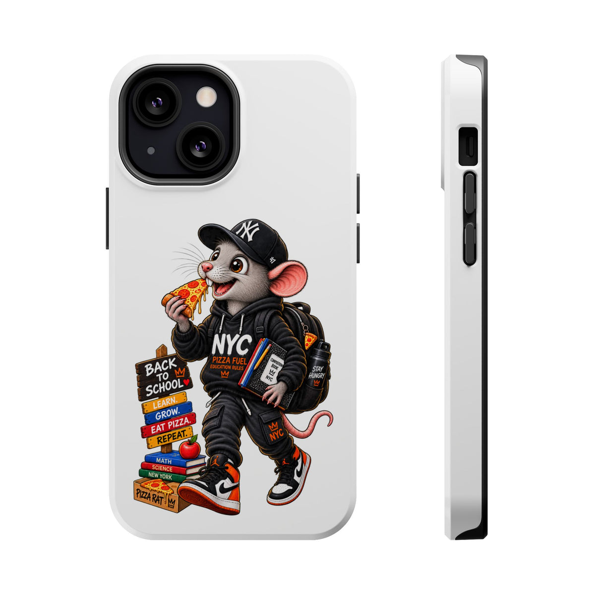 NYC Street Rat Phone Case – Magnetic Impact-Resistant iPhone Case with Back-to-School Pizza Design