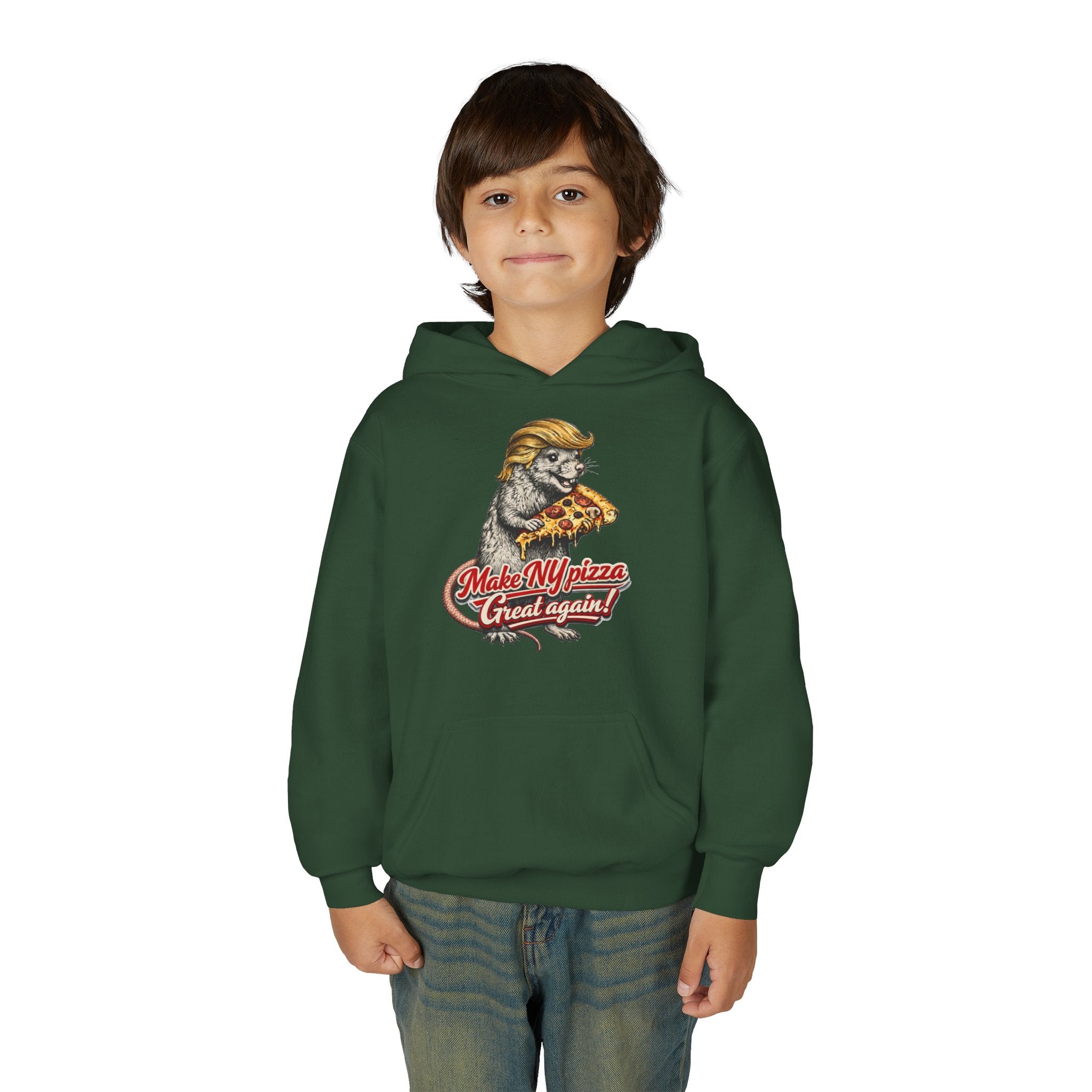 Youth Hoodie - "Make NY Pizza Great Again" Retro Pizza Lion Graphic
