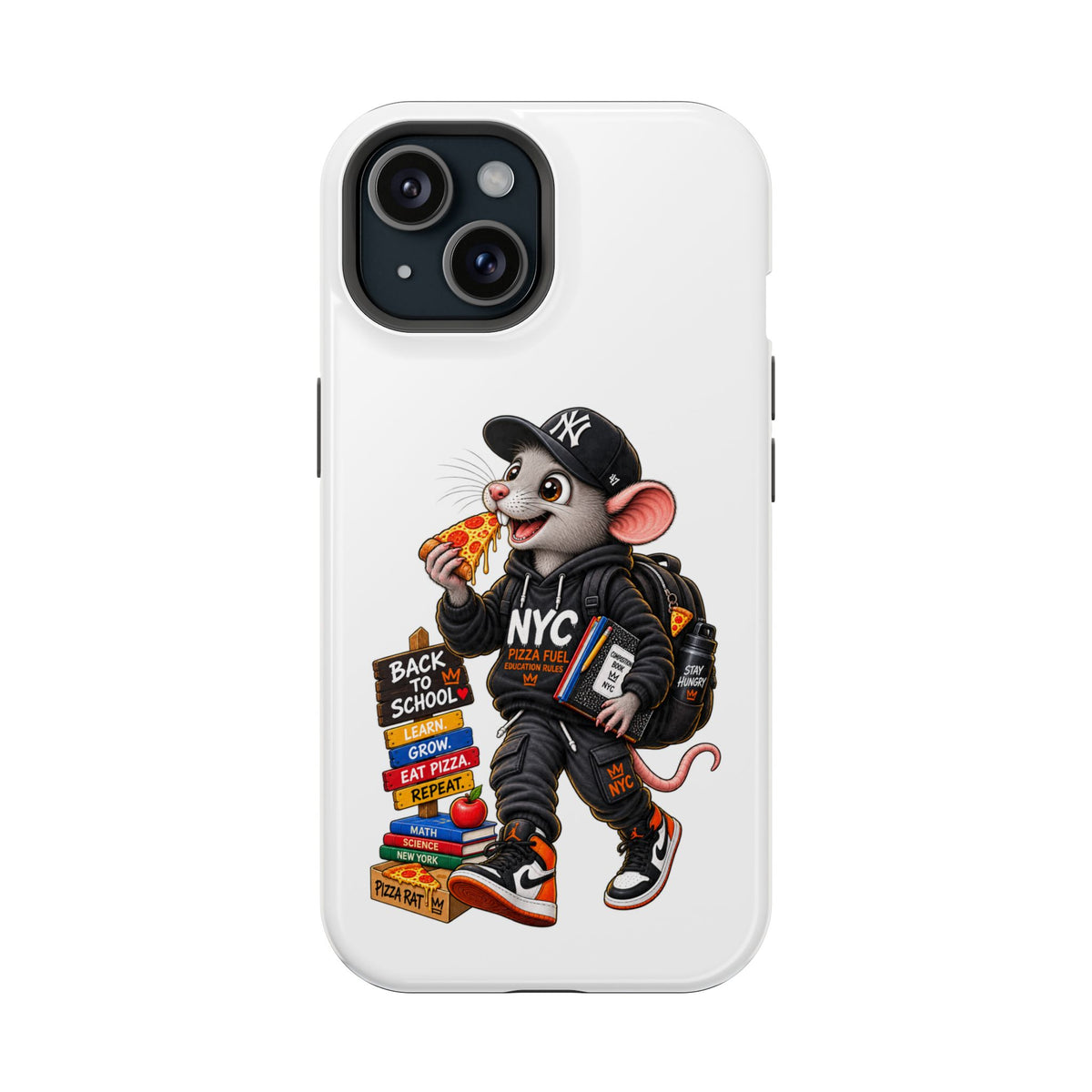 NYC Street Rat Phone Case – Magnetic Impact-Resistant iPhone Case with Back-to-School Pizza Design