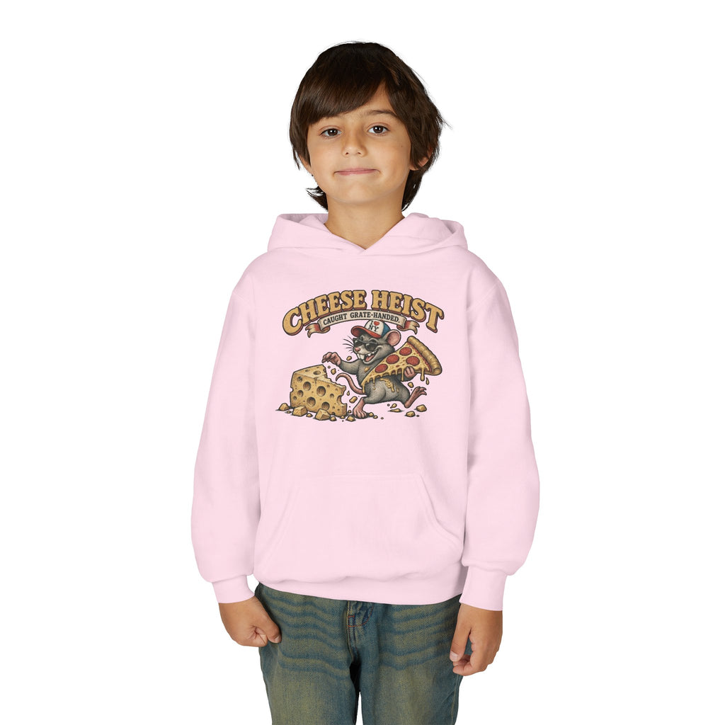 Youth Hoodie - "Cheese Heist" Cartoon Mouse & Pizza Graphic