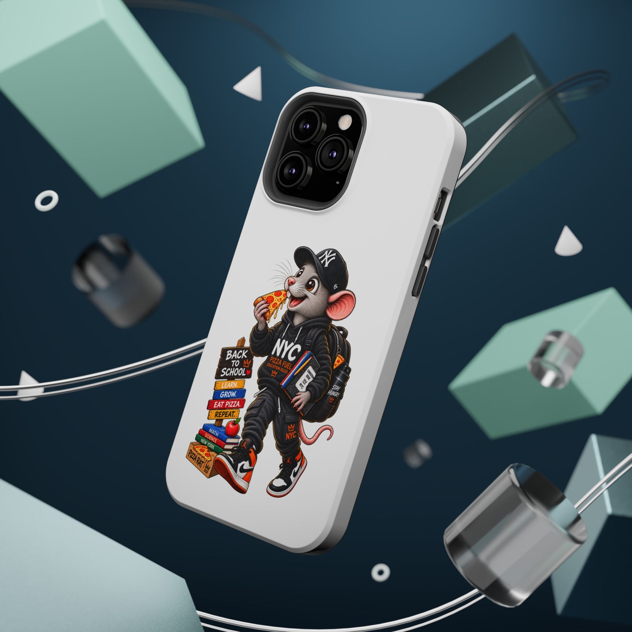 NYC Street Rat Phone Case – Magnetic Impact-Resistant iPhone Case with Back-to-School Pizza Design