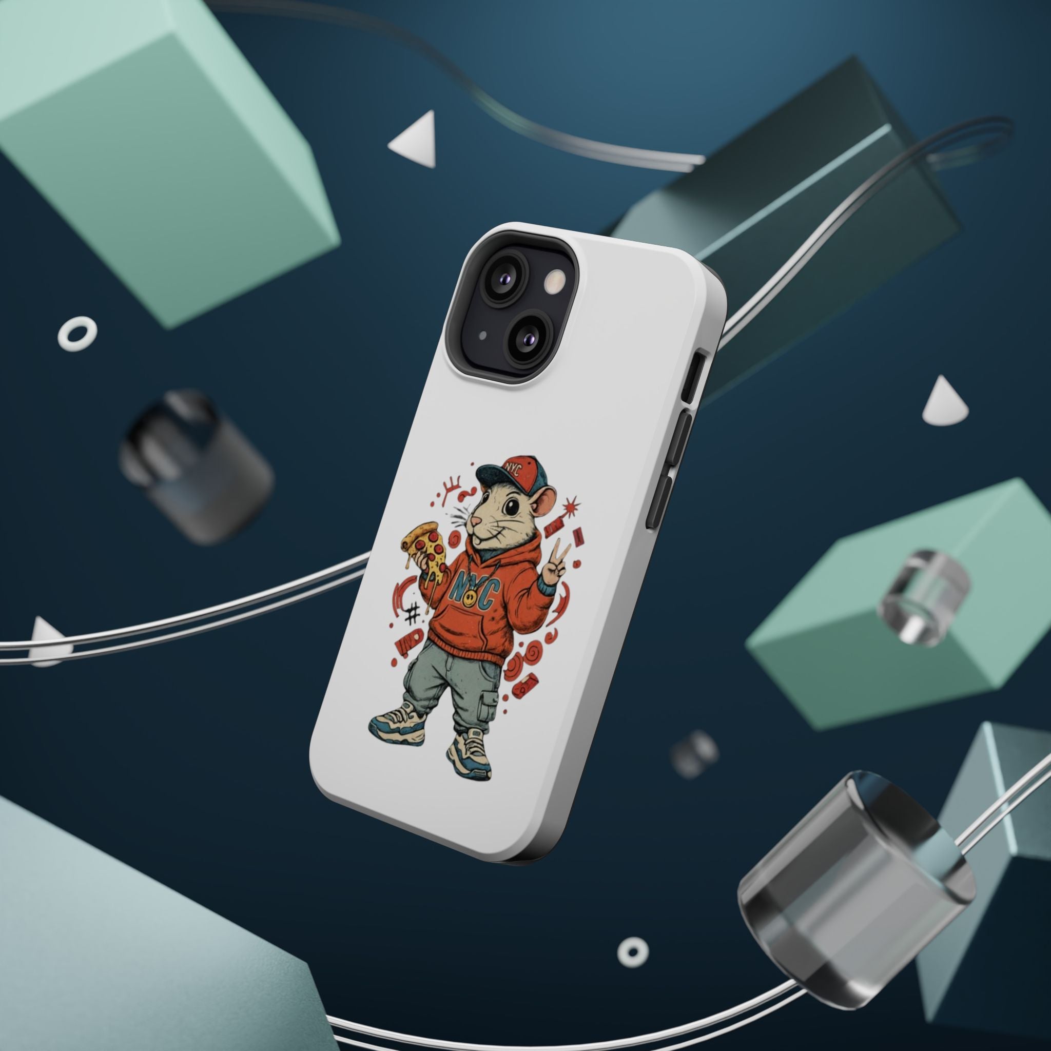 Streetwear Pizza Rat Phone Case — Magnetic Impact‑Resistant iPhone Case with Pizza Skateboard Design