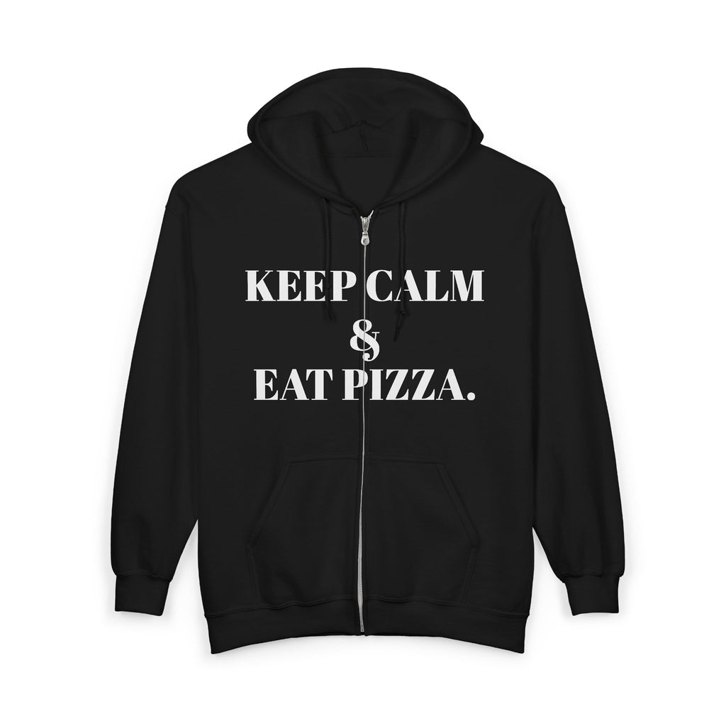 Keep Calm & Eat Pizza Zip Hoodie — Rat with Pizza Graphic Zip-Up Sweatshirt