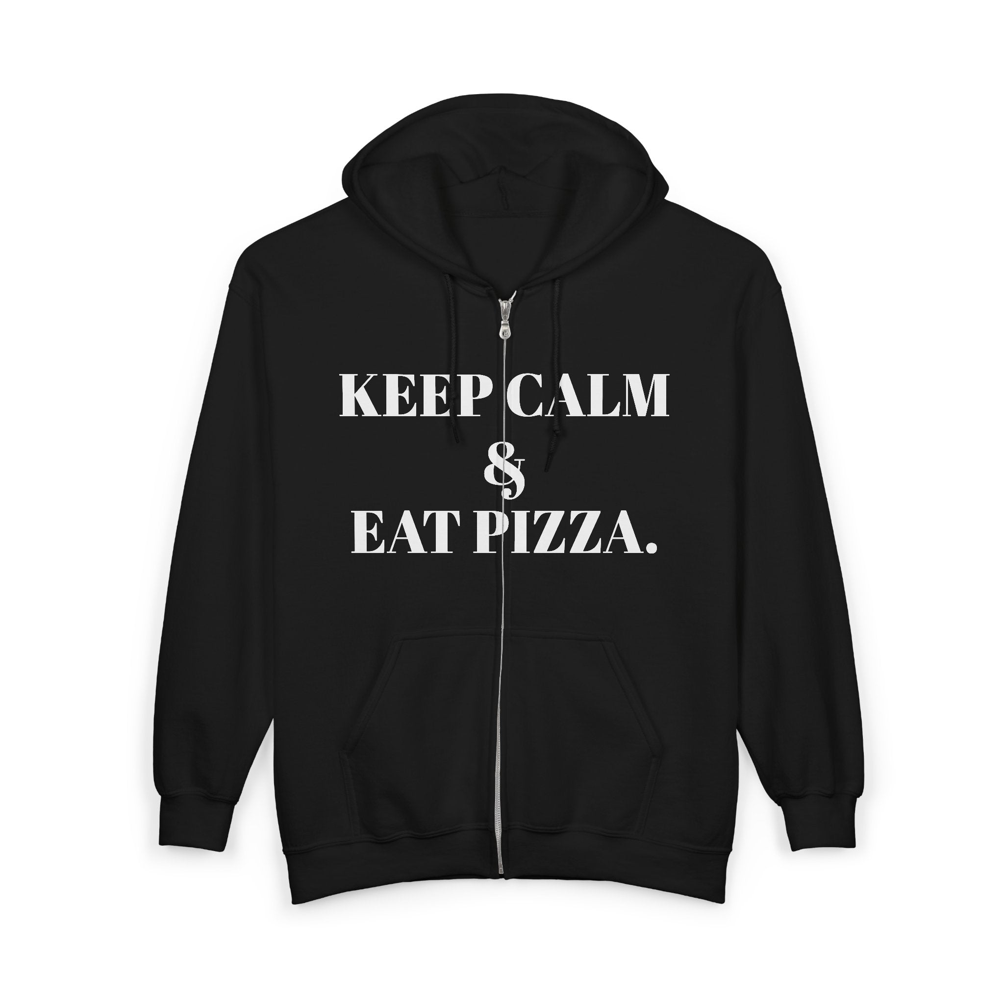 Keep Calm & Eat Pizza Zip Hoodie — Rat with Pizza Graphic Zip-Up Sweatshirt