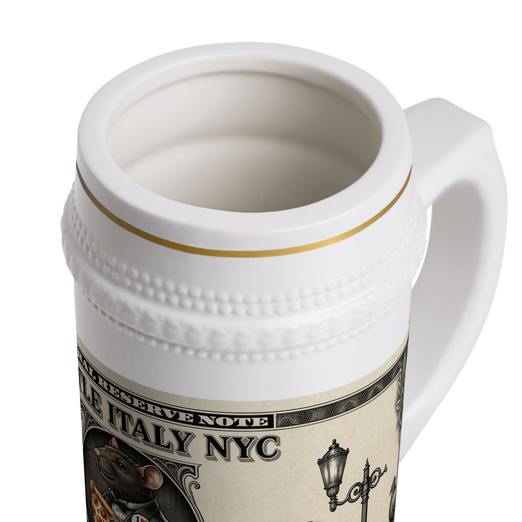 Little Italy Beer Stein Mug — "In Pizza We Trust" Novelty Ceramic Stein