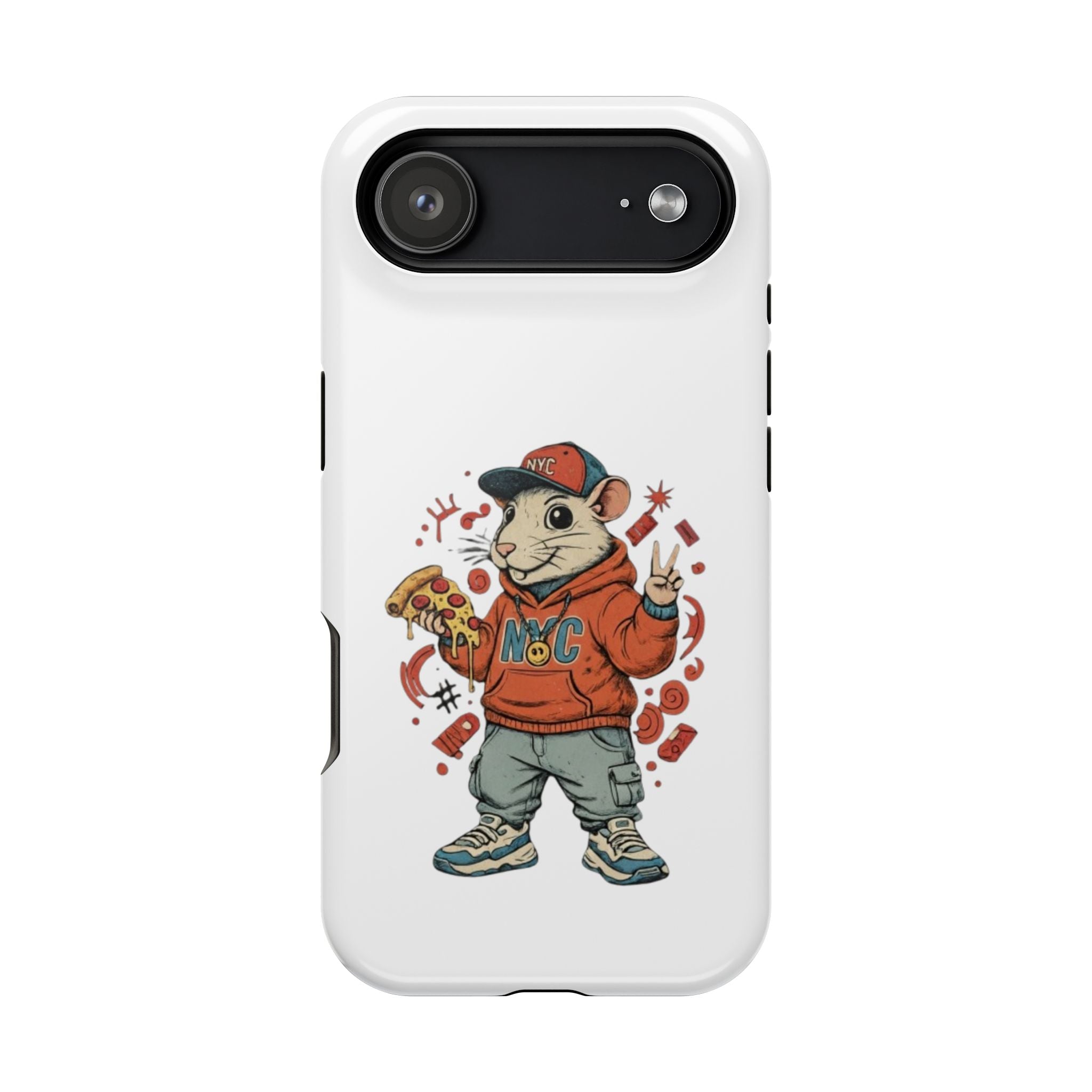 Streetwear Pizza Rat Phone Case — Magnetic Impact‑Resistant iPhone Case with Pizza Skateboard Design