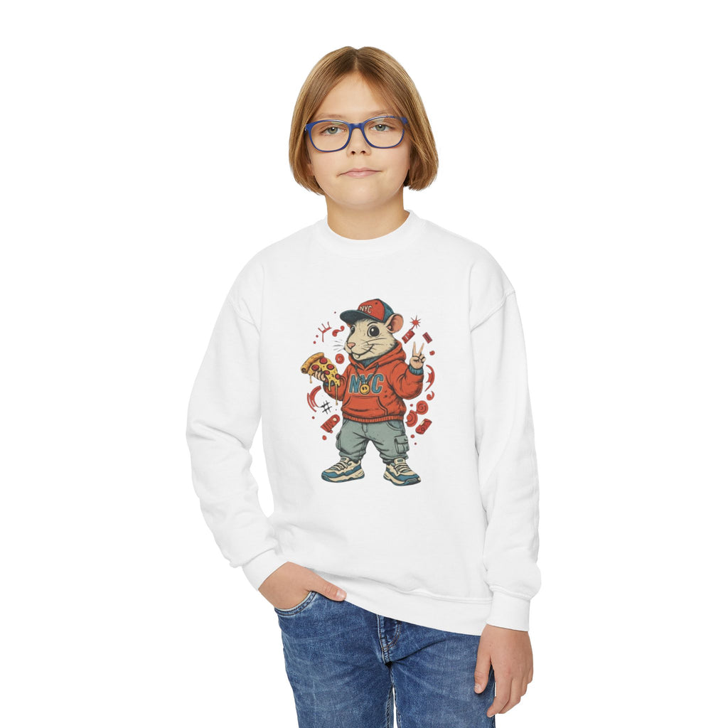 Kids Pizza Rat Crewneck Sweatshirt — Cute Rodent Streetwear