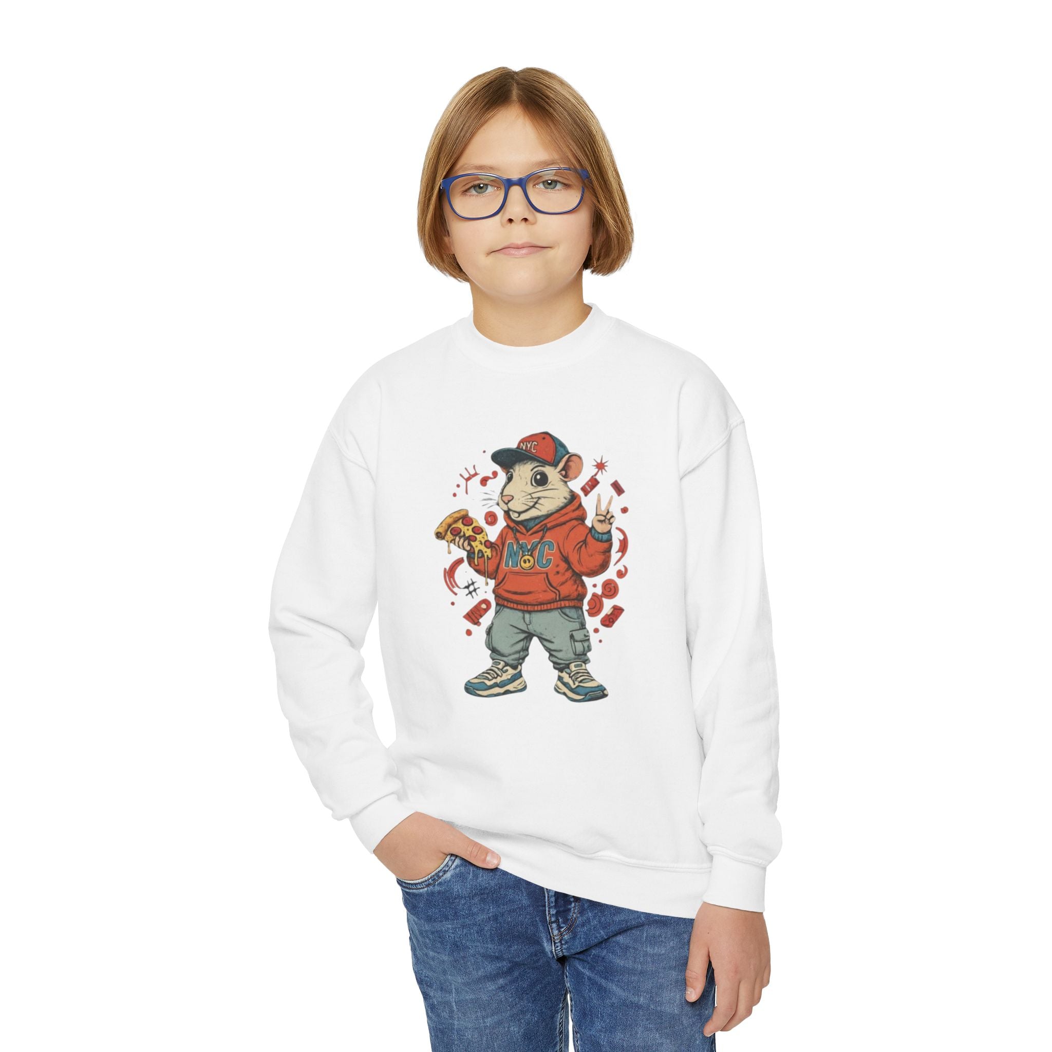 Kids Pizza Rat Crewneck Sweatshirt — Cute Rodent Streetwear