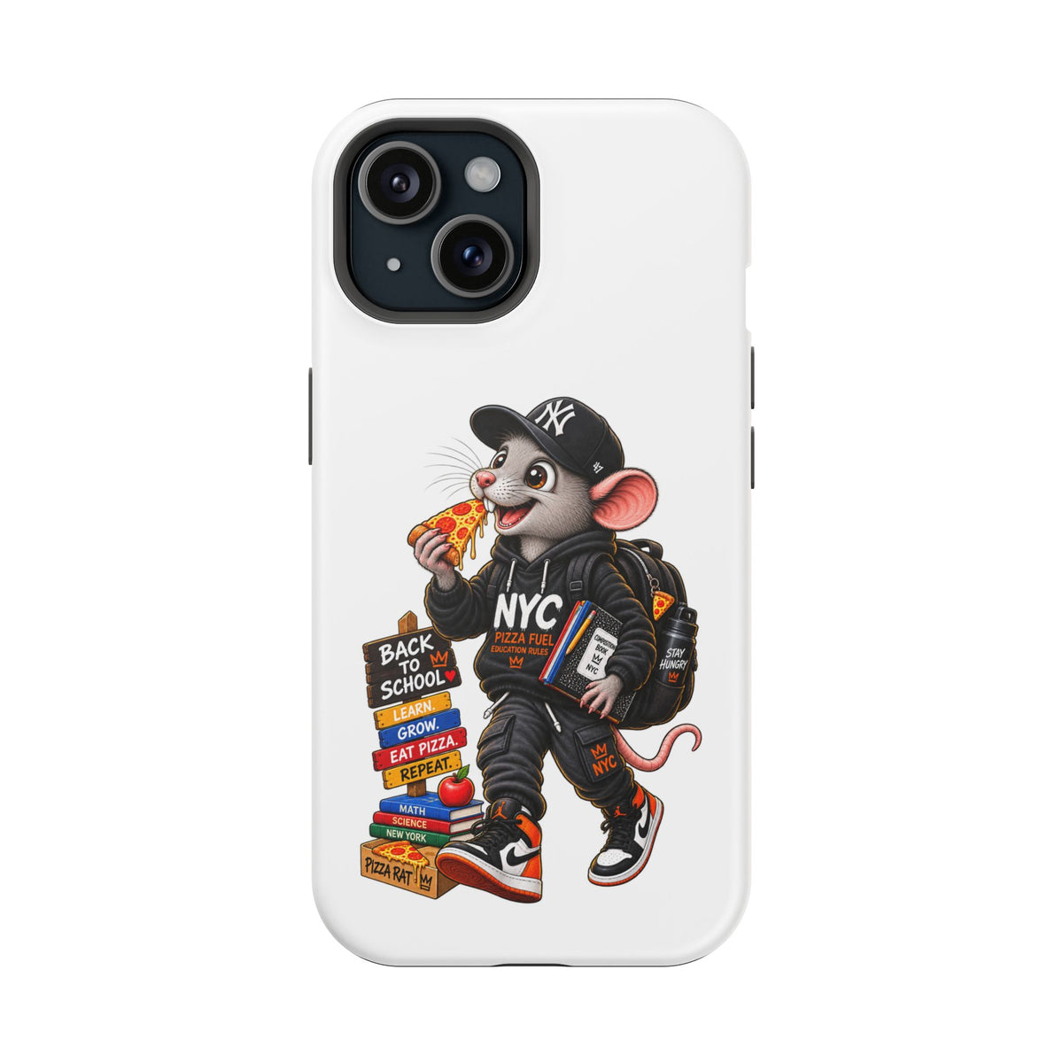 NYC Street Rat Phone Case – Magnetic Impact-Resistant iPhone Case with Back-to-School Pizza Design