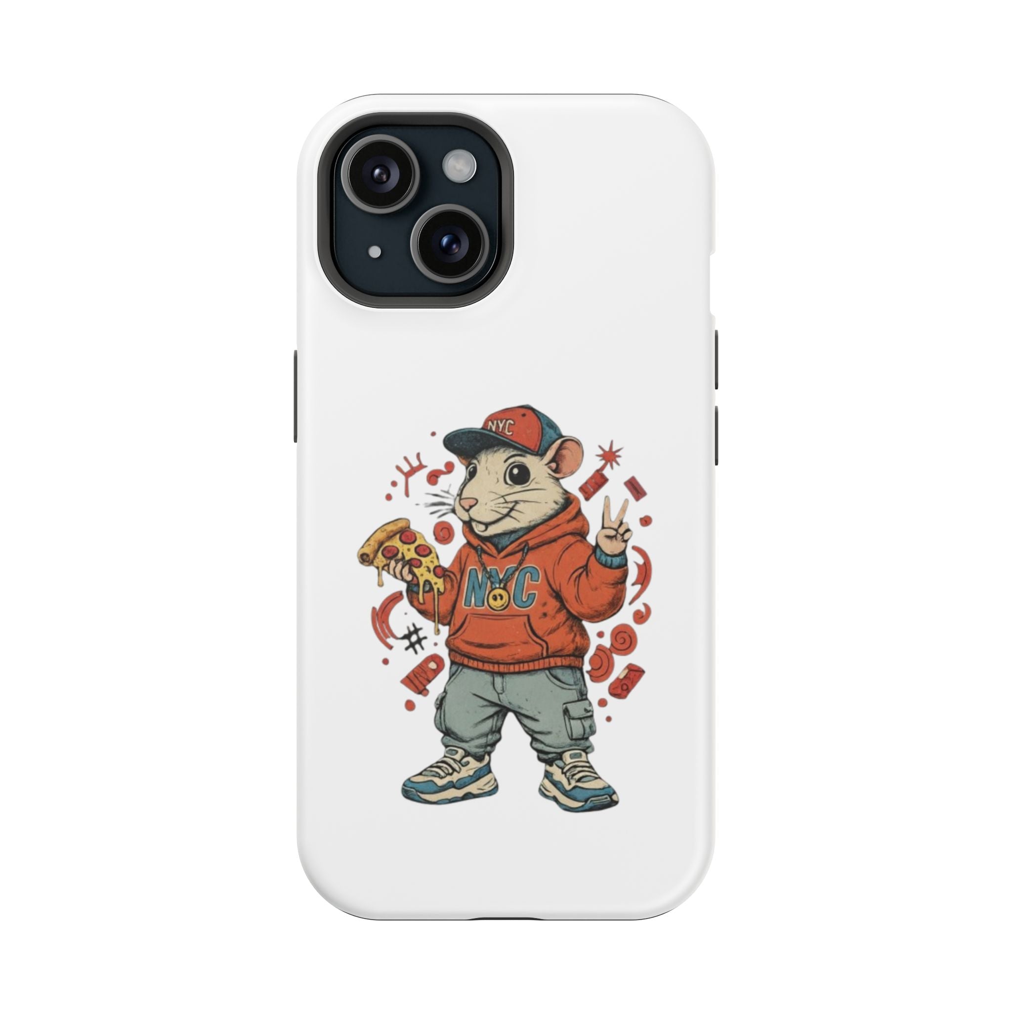 Streetwear Pizza Rat Phone Case — Magnetic Impact‑Resistant iPhone Case with Pizza Skateboard Design