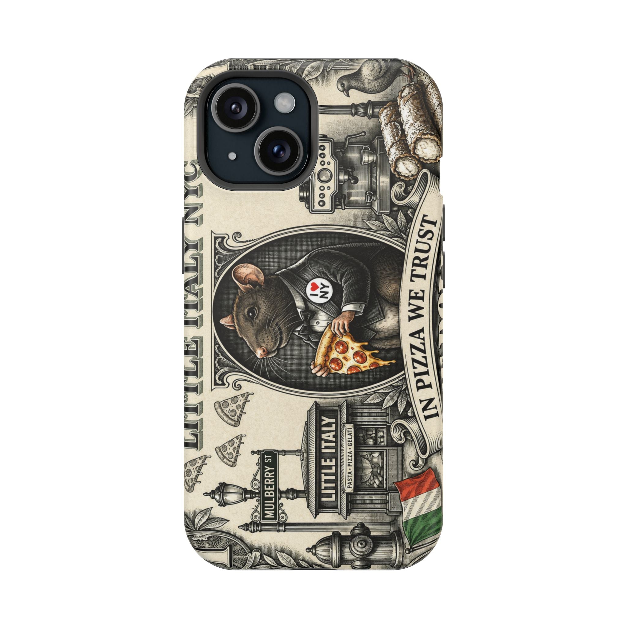 Little Italy NY Phone Case — 'In Pizza We Trust' Italy Rat Art Magnetic Impact-Resistant Case