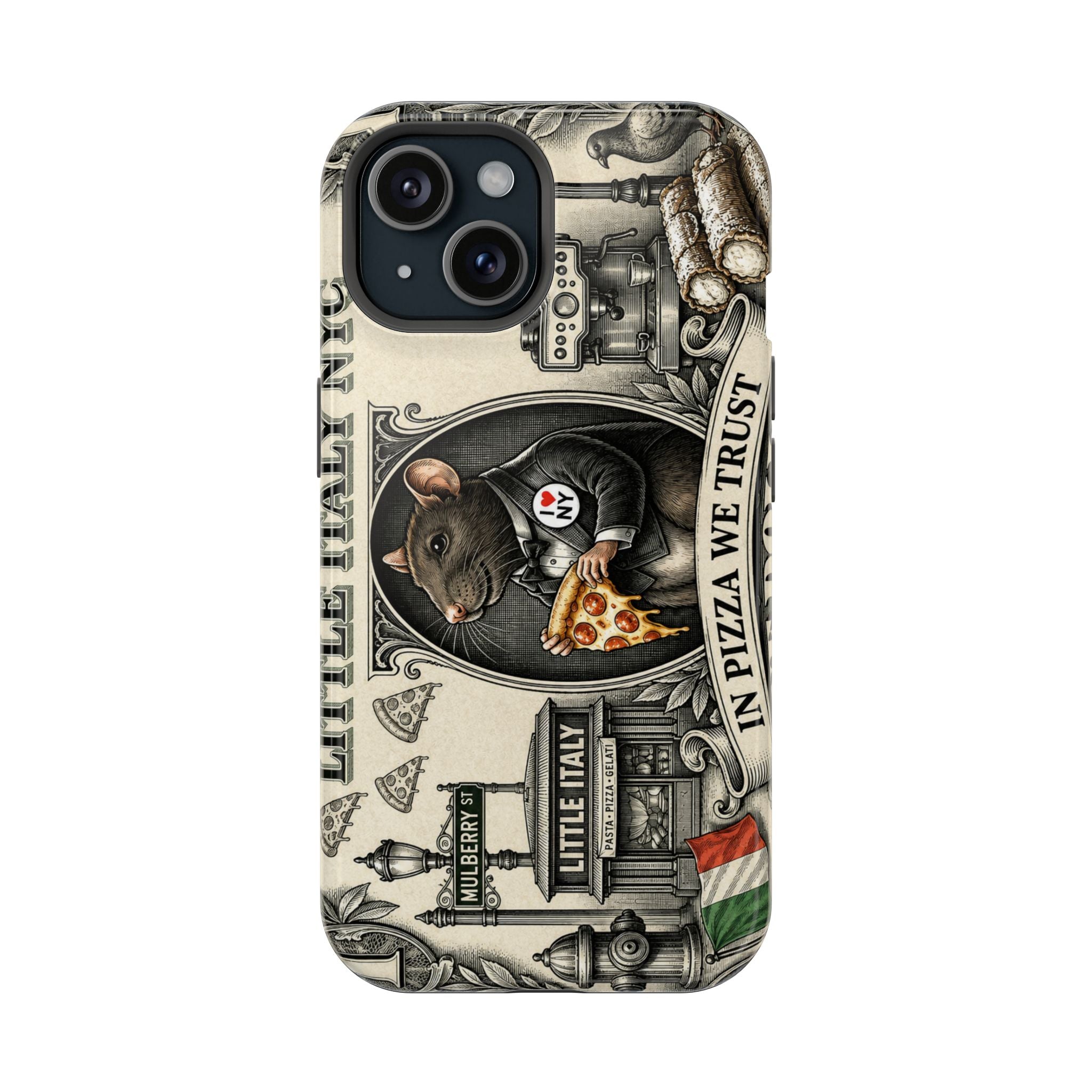 Little Italy NY Phone Case — 'In Pizza We Trust' Italy Rat Art Magnetic Impact-Resistant Case