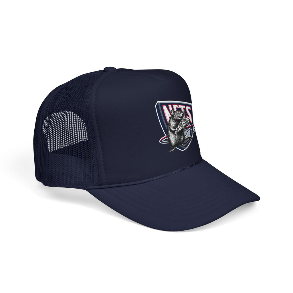 Black Trucker Hat with Retro Raccoon Patch — 'NTS' Vintage Style Foam Cap - Brooklyn Nets