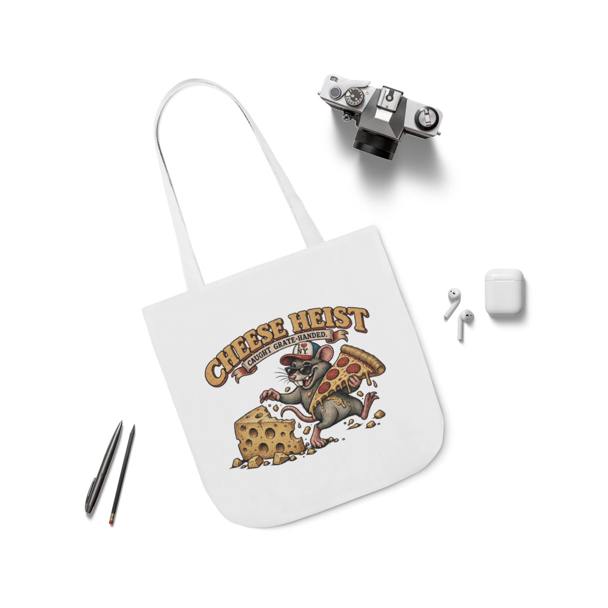 Cheese Heist Canvas Tote - Funny Mouse & Pizza Grocery Bag