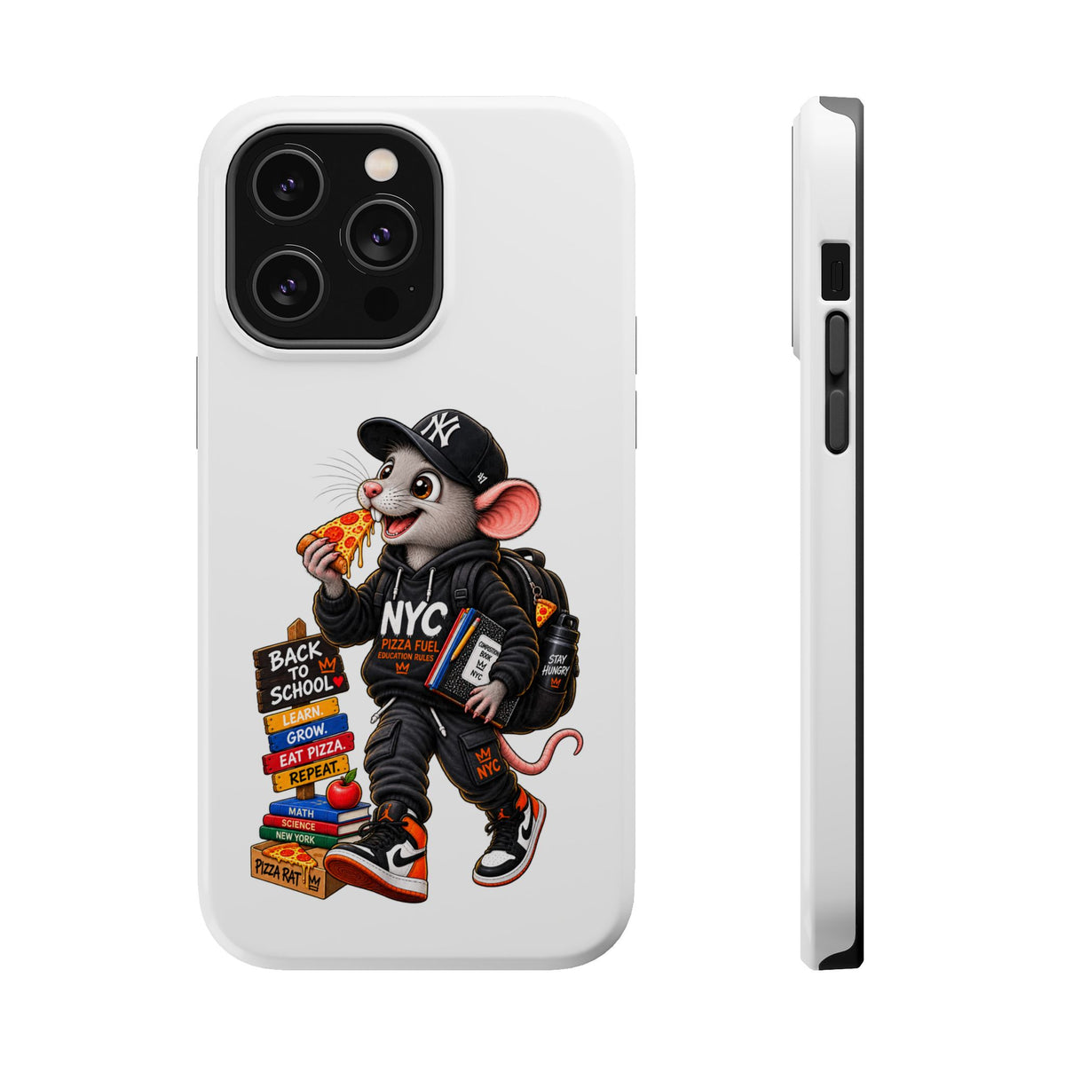 NYC Street Rat Phone Case – Magnetic Impact-Resistant iPhone Case with Back-to-School Pizza Design