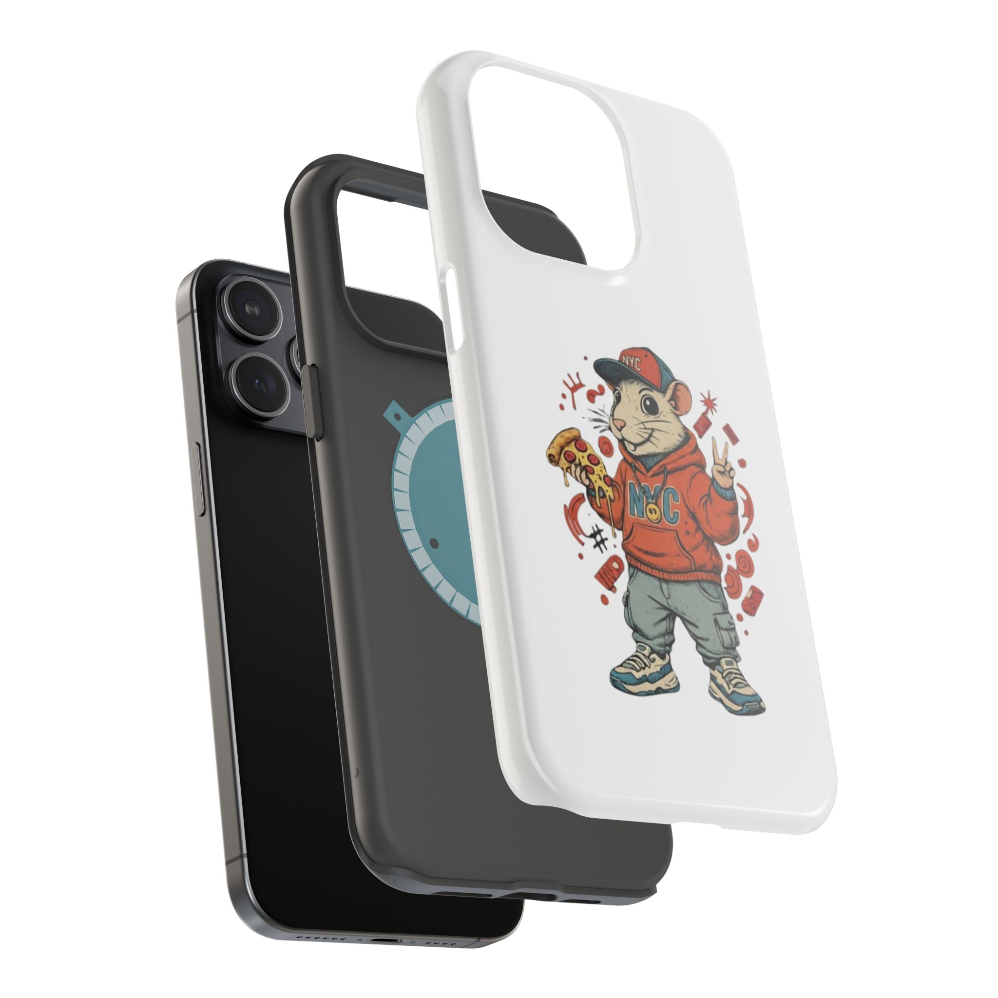 Streetwear Pizza Rat Phone Case — Magnetic Impact‑Resistant iPhone Case with Pizza Skateboard Design