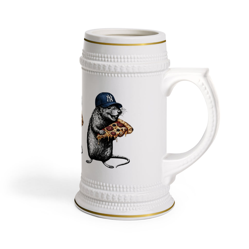 Beer Stein Mug — Retro Rat Eating Pizza with Baseball Cap Ceramic Stein