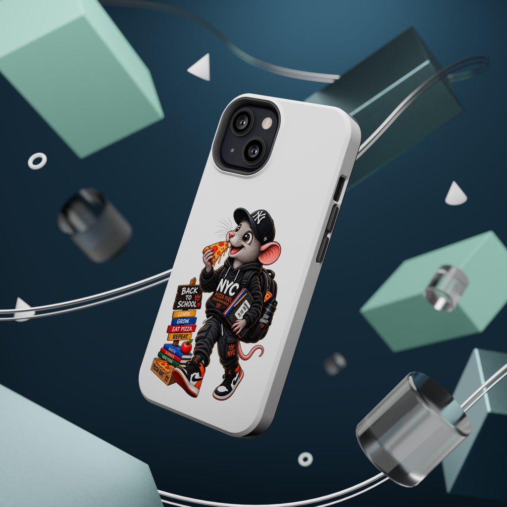 NYC Street Rat Phone Case – Magnetic Impact-Resistant iPhone Case with Back-to-School Pizza Design