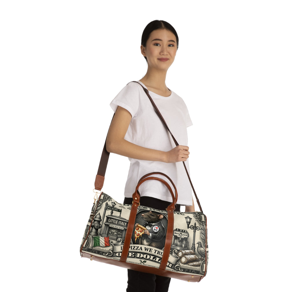 Italian Pizza Rat Waterproof Travel Bag — 'In Pizza We Trust' Duffle for Foodies & Travelers