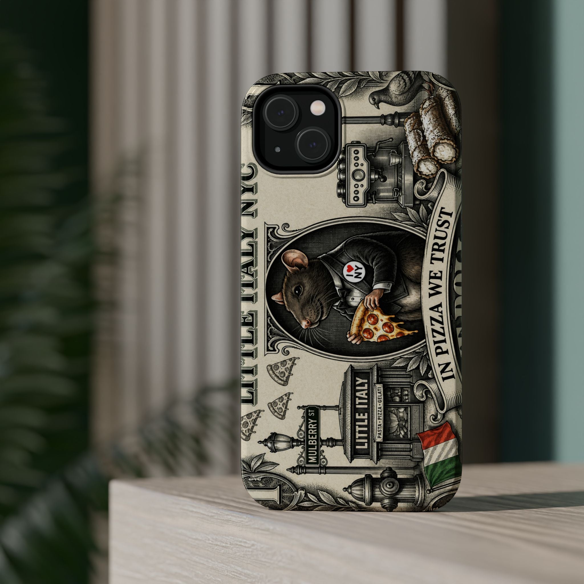 Little Italy NY Phone Case — 'In Pizza We Trust' Italy Rat Art Magnetic Impact-Resistant Case