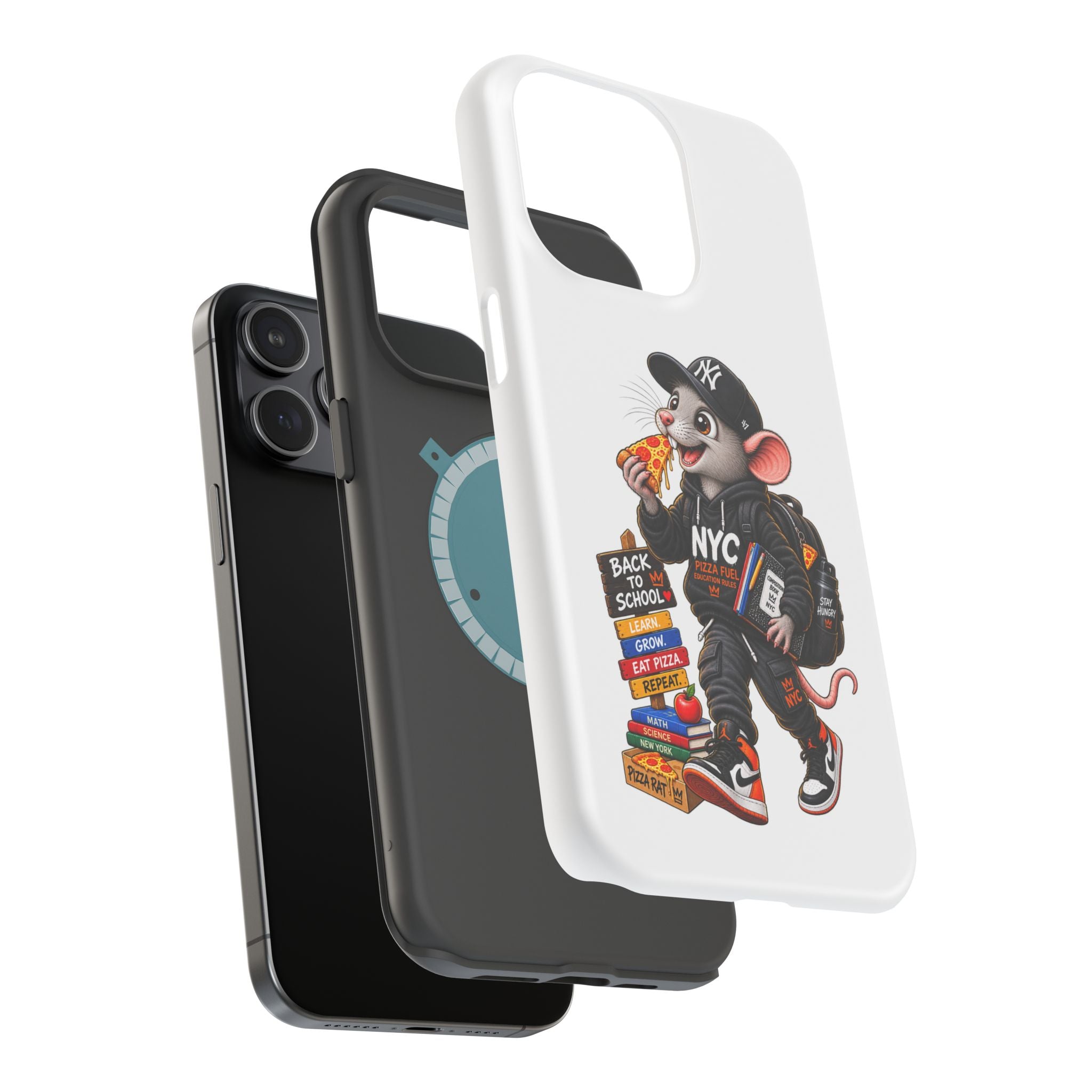 NYC Street Rat Phone Case – Magnetic Impact-Resistant iPhone Case with Back-to-School Pizza Design