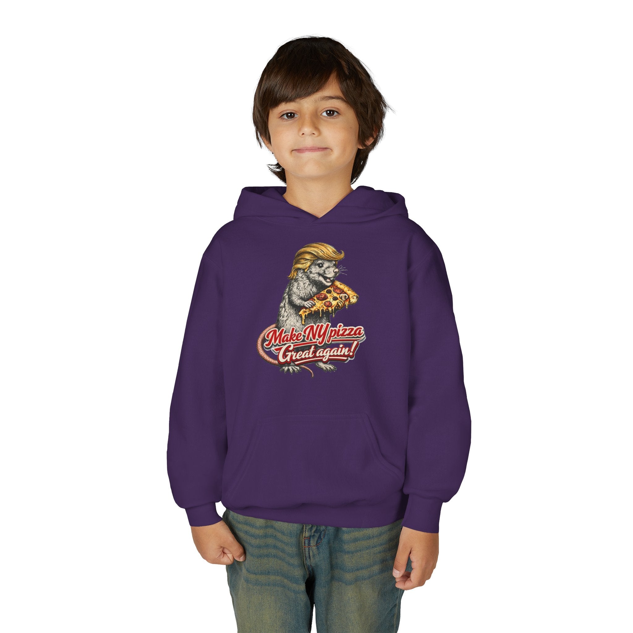 Youth Hoodie - "Make NY Pizza Great Again" Retro Pizza Lion Graphic