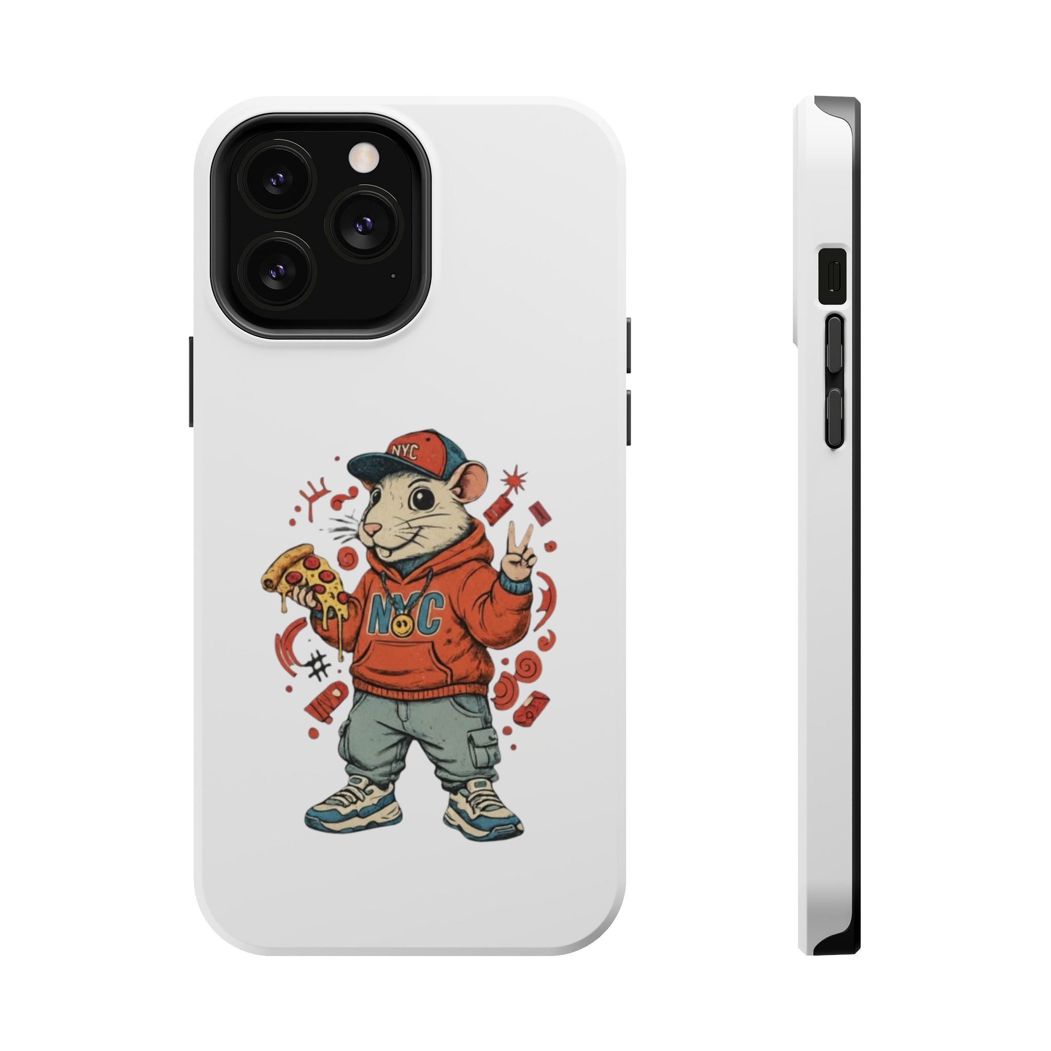 Streetwear Pizza Rat Phone Case — Magnetic Impact‑Resistant iPhone Case with Pizza Skateboard Design