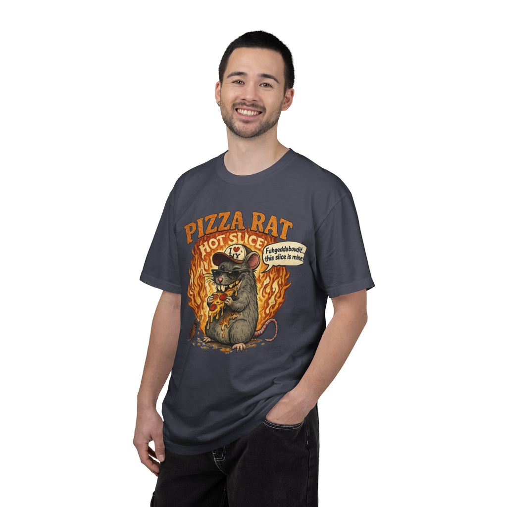 Pizza Rat Hot Slice T-Shirt — Funny Retro Rat Eating Pizza Graphic Tee
