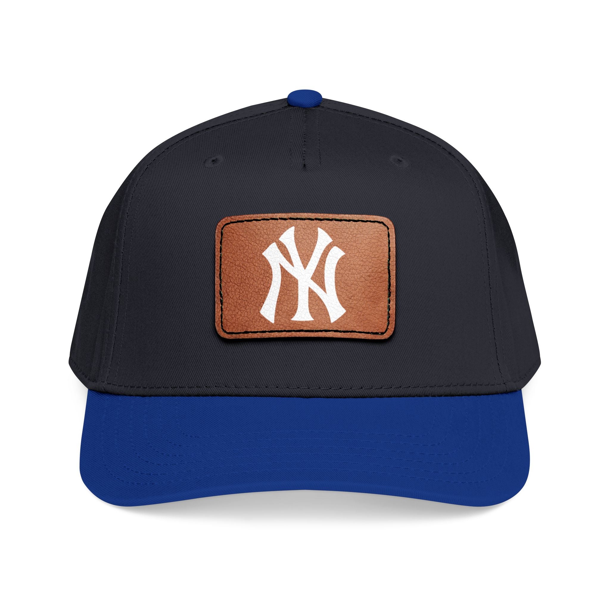 NY Leather Patch Baseball Cap — Retro NY Logo Mid-Profile Hat