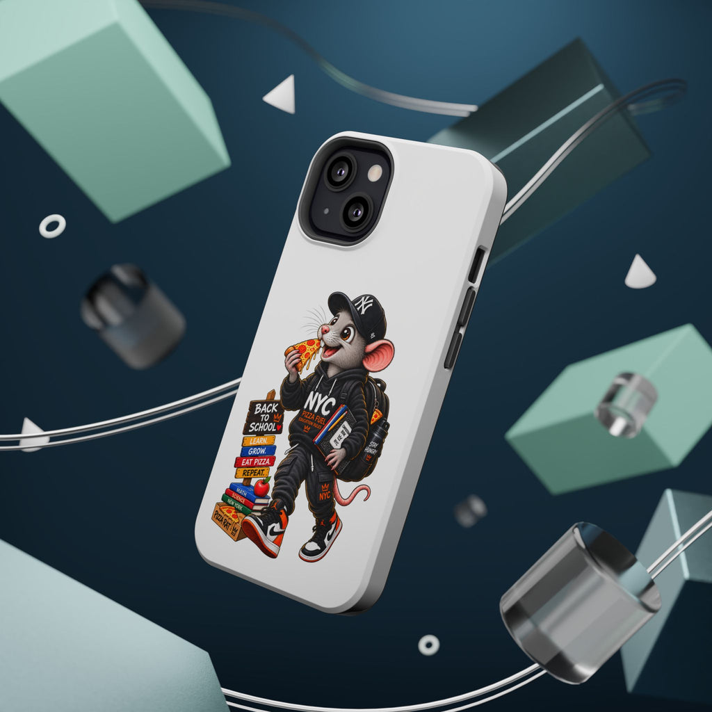 NYC Street Rat Phone Case – Magnetic Impact-Resistant iPhone Case with Back-to-School Pizza Design