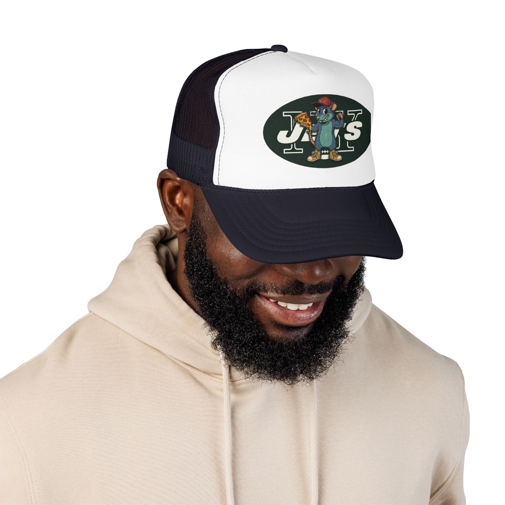 Rat Mascot Pizza Trucker Hat – Retro Sports Logo Foam Cap - NY Jets