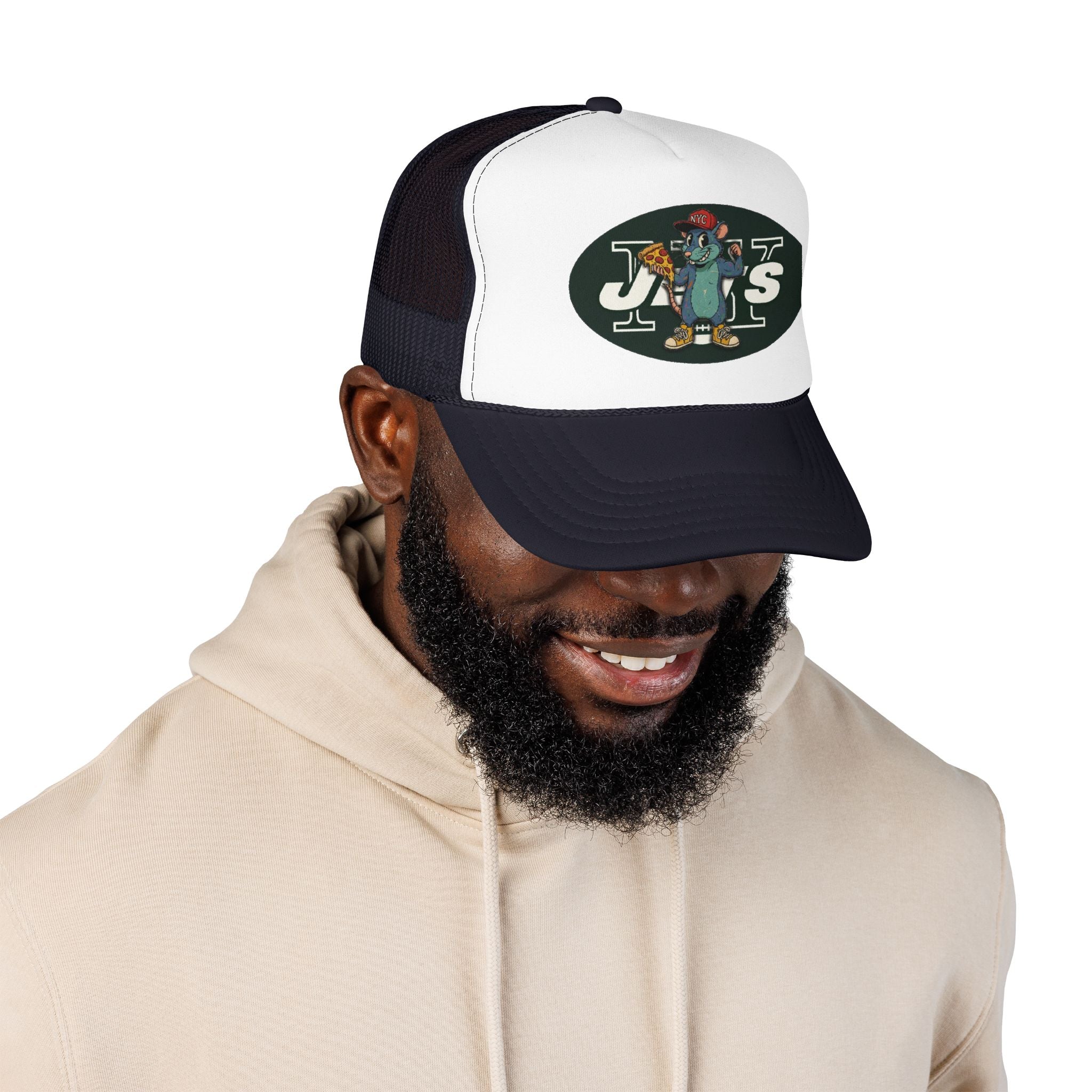 Rat Mascot Pizza Trucker Hat – Retro Sports Logo Foam Cap - NY Jets