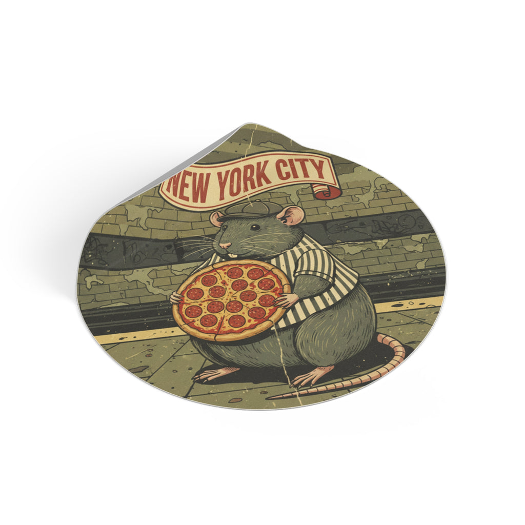 New York City Pizza Rat Round Vinyl Sticker — Retro Subway Art