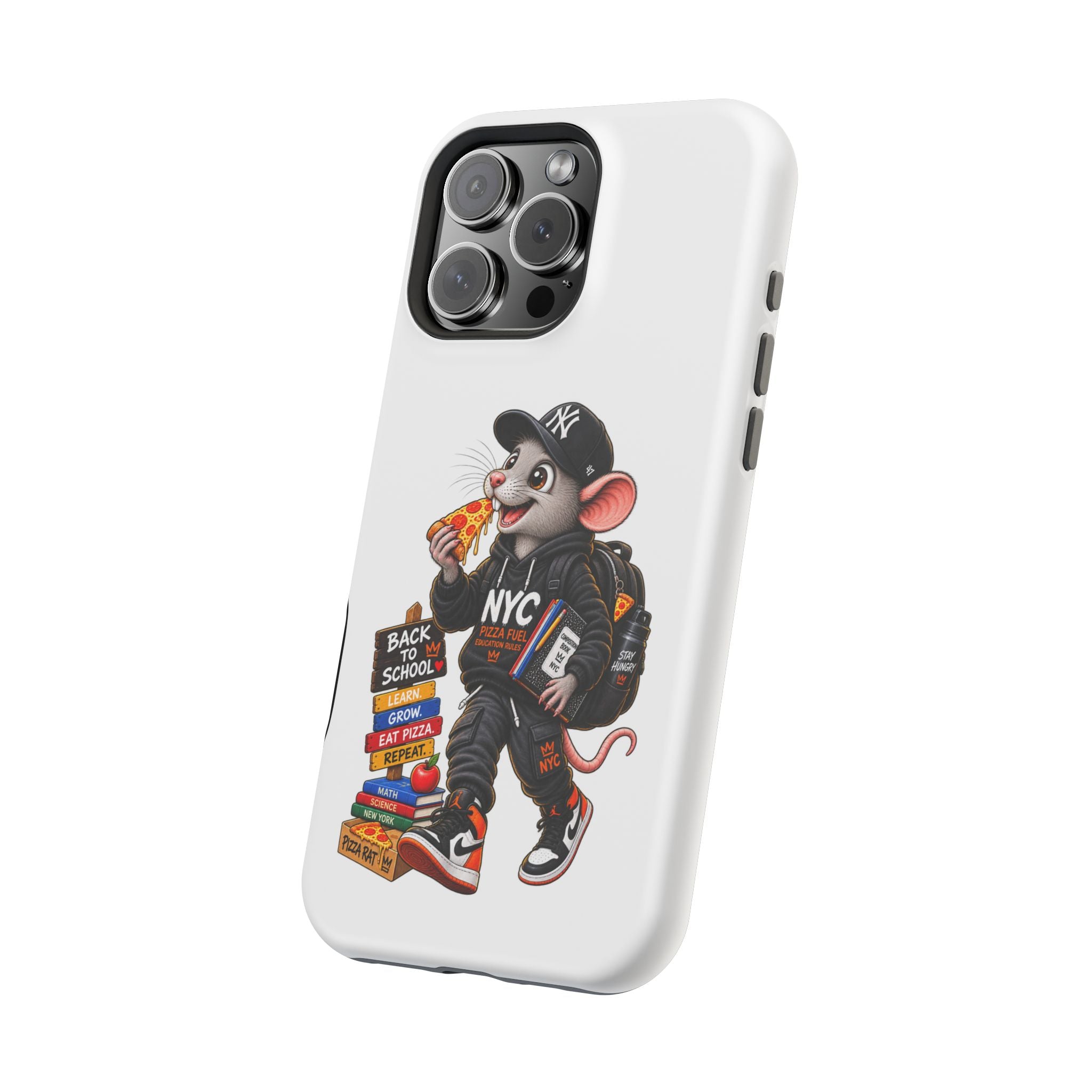 NYC Street Rat Phone Case – Magnetic Impact-Resistant iPhone Case with Back-to-School Pizza Design