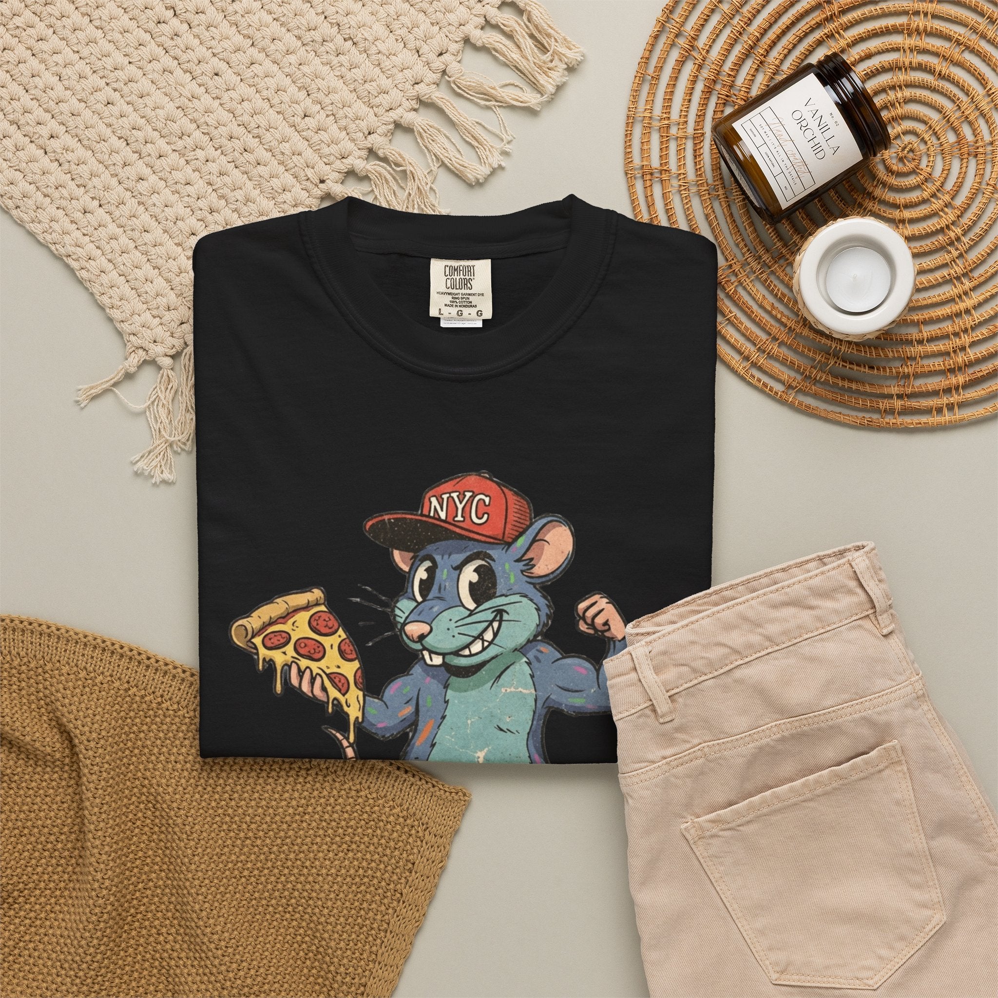 NYC Pizza Rat T-Shirt — Urban Cartoon Rodent Holding Slice Graphic Tee