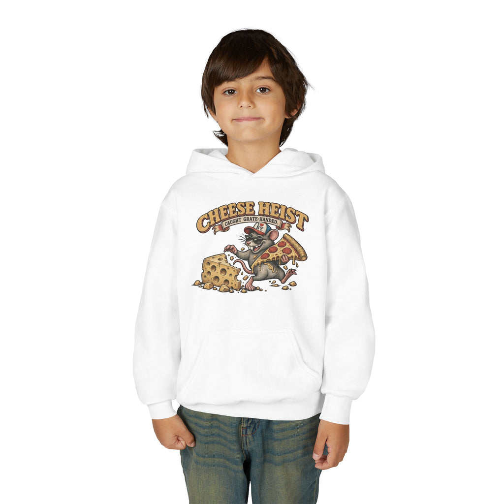 Youth Hoodie - "Cheese Heist" Cartoon Mouse & Pizza Graphic