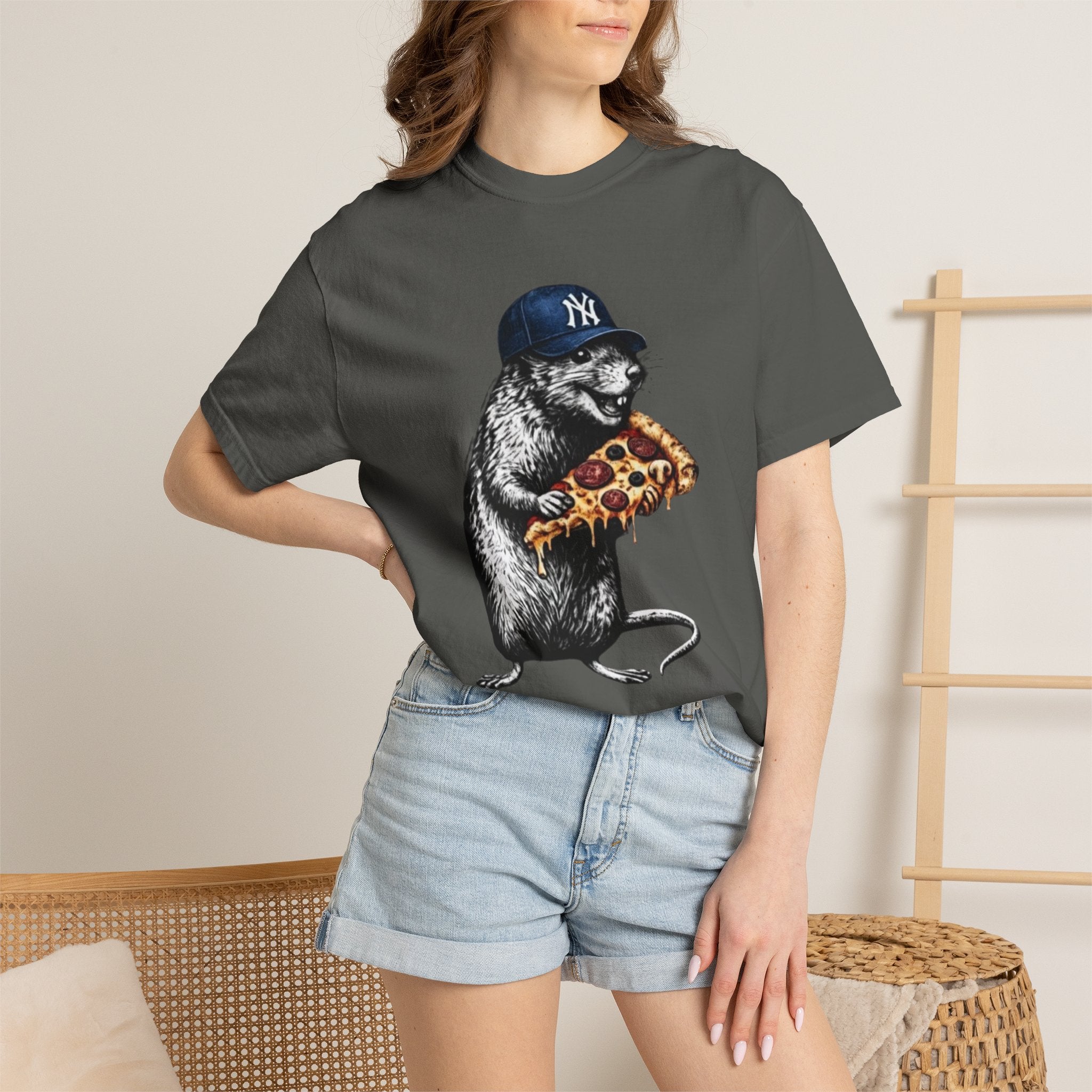 NY Rat with Pizza Graphic Tee — Streetwear Novelty T-Shirt