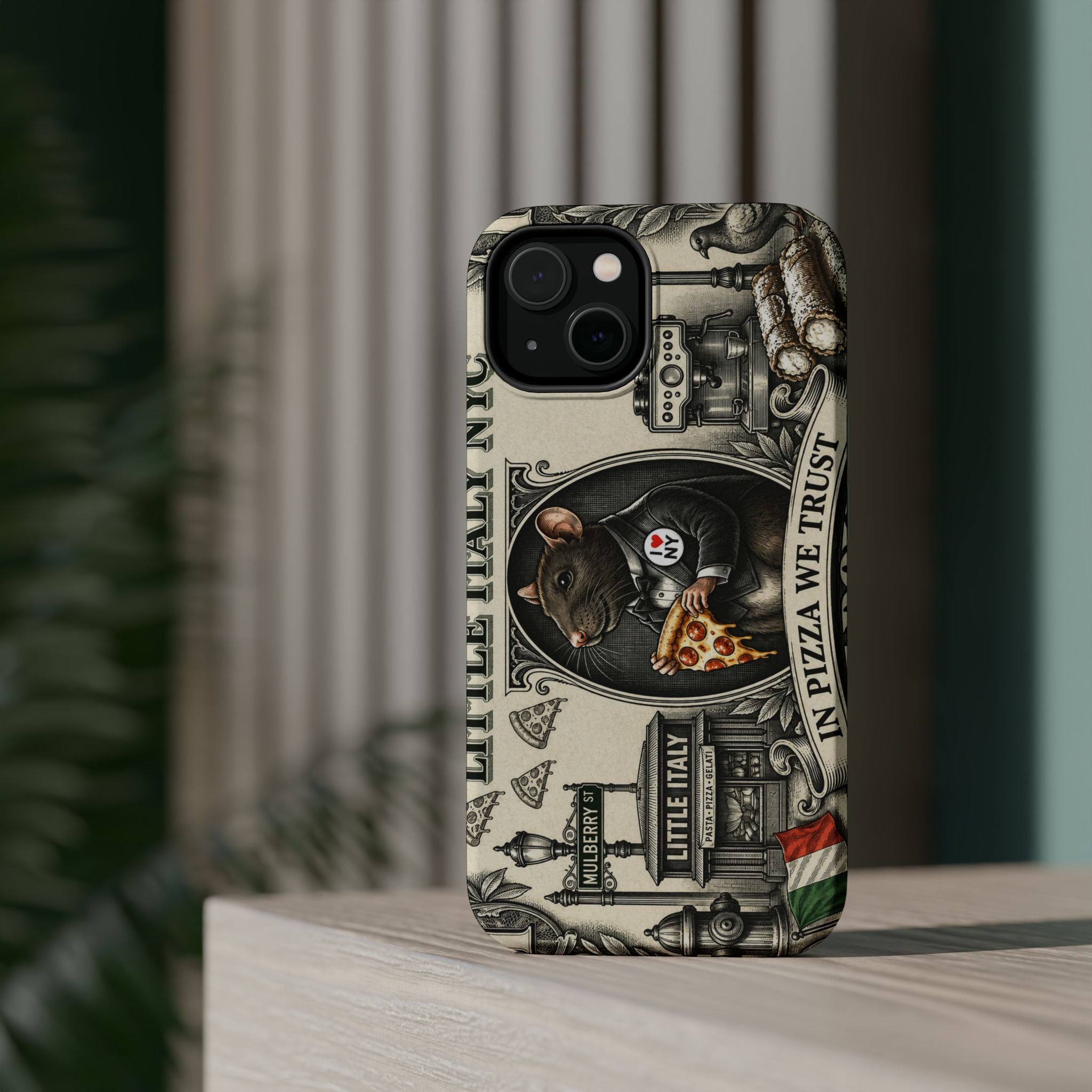 Little Italy NY Phone Case — 'In Pizza We Trust' Italy Rat Art Magnetic Impact-Resistant Case