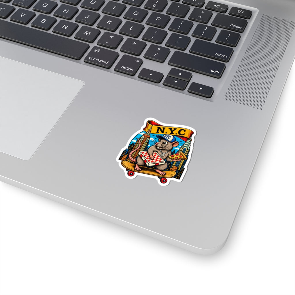 NYC Pizza Rat Sticker — Skateboard Skateboarder Cityscape Kiss-Cut Sticker
