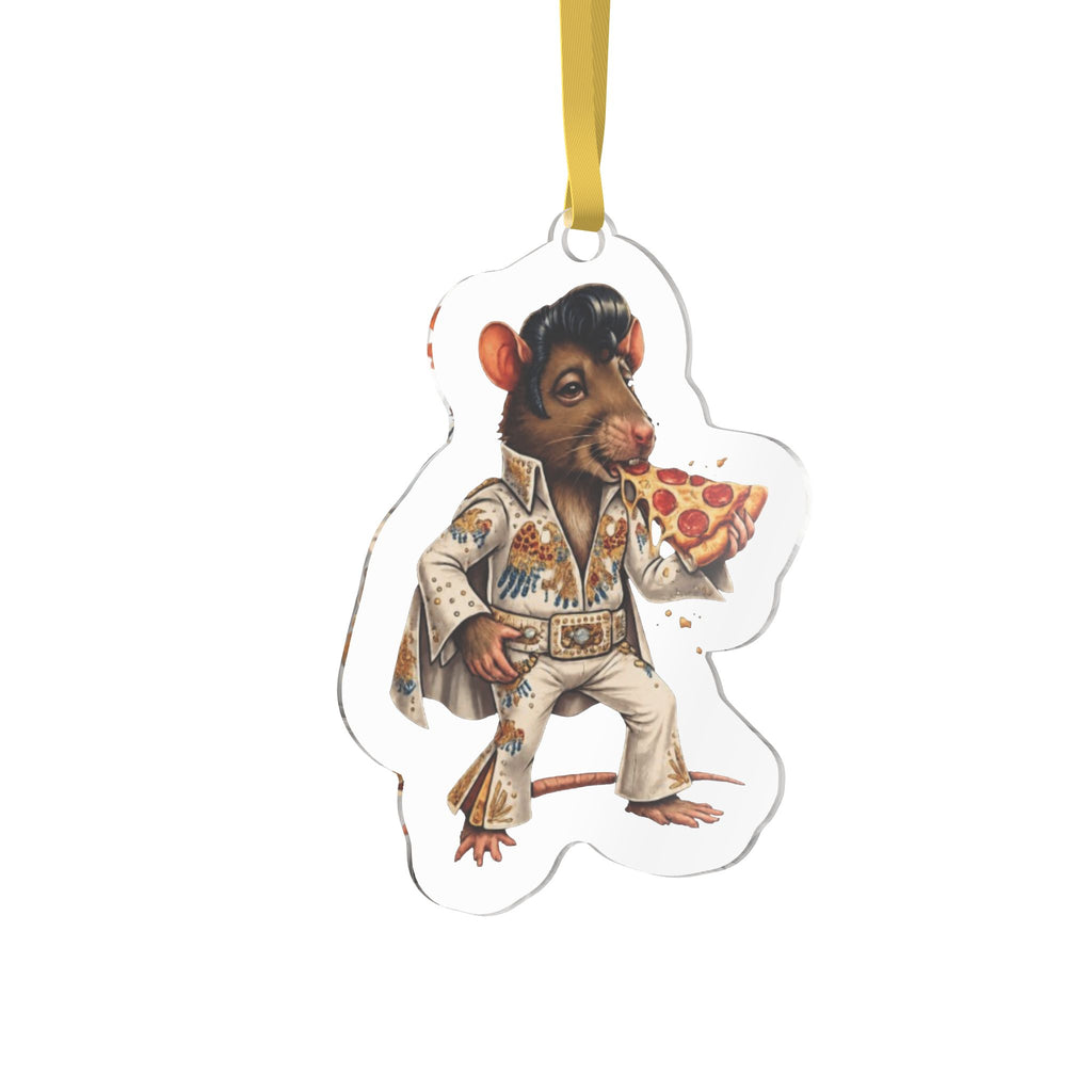 Elvis Presley Rat Pizza Acrylic Ornament — Retro Rockabilly Holiday Decor