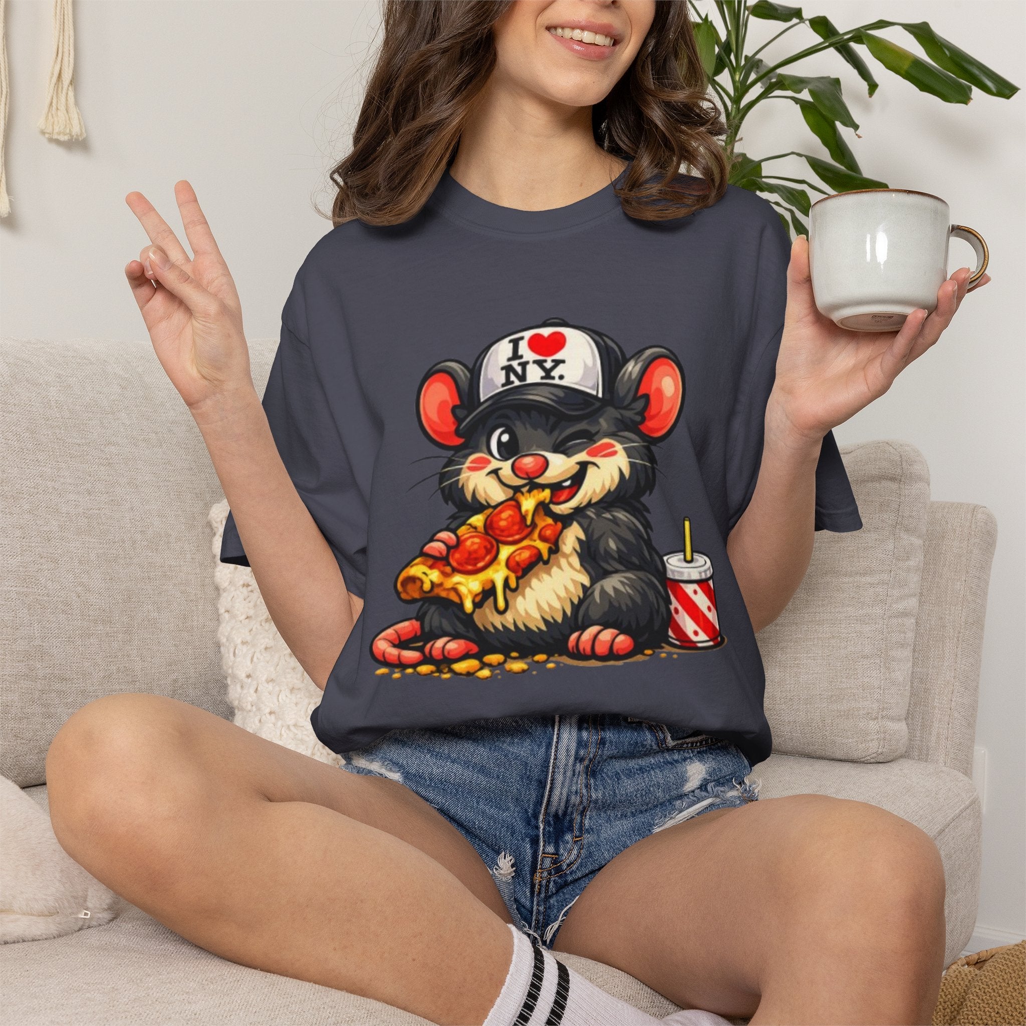 Pizza-Loving Baby Rat T-Shirt — Cute Retro Cartoon Graphic Tee
