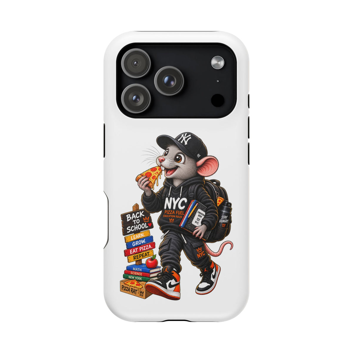 NYC Street Rat Phone Case – Magnetic Impact-Resistant iPhone Case with Back-to-School Pizza Design