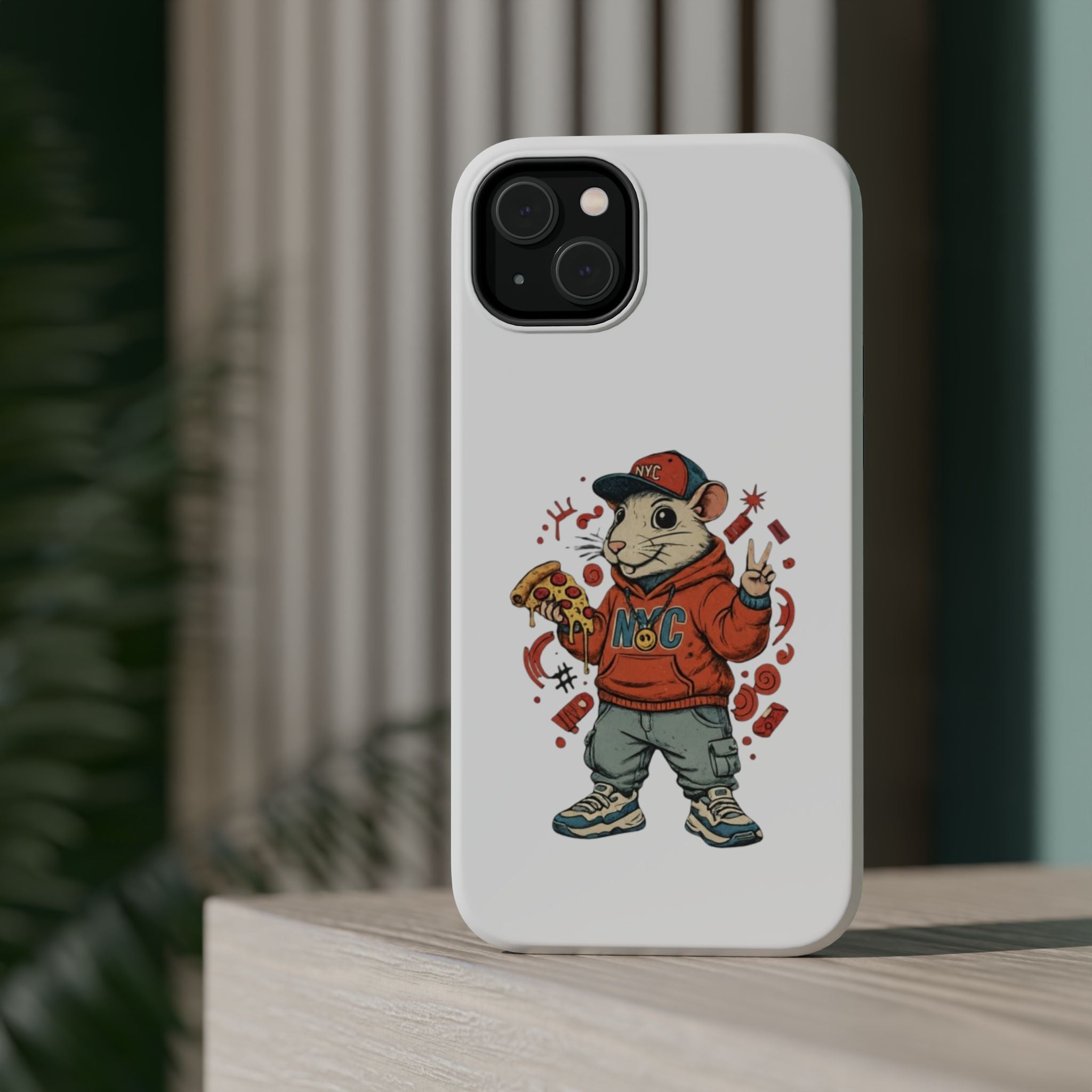 Streetwear Pizza Rat Phone Case — Magnetic Impact‑Resistant iPhone Case with Pizza Skateboard Design