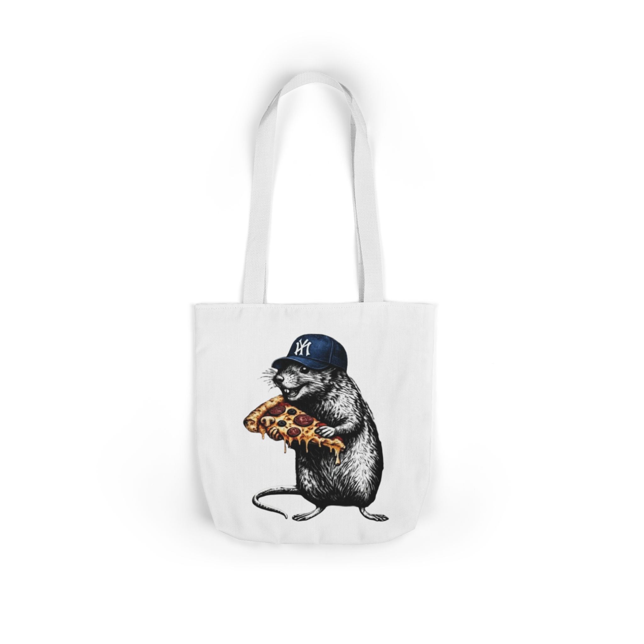 Canvas Tote — Cool Rat Wearing Yankees Cap Eating Pizza Print
