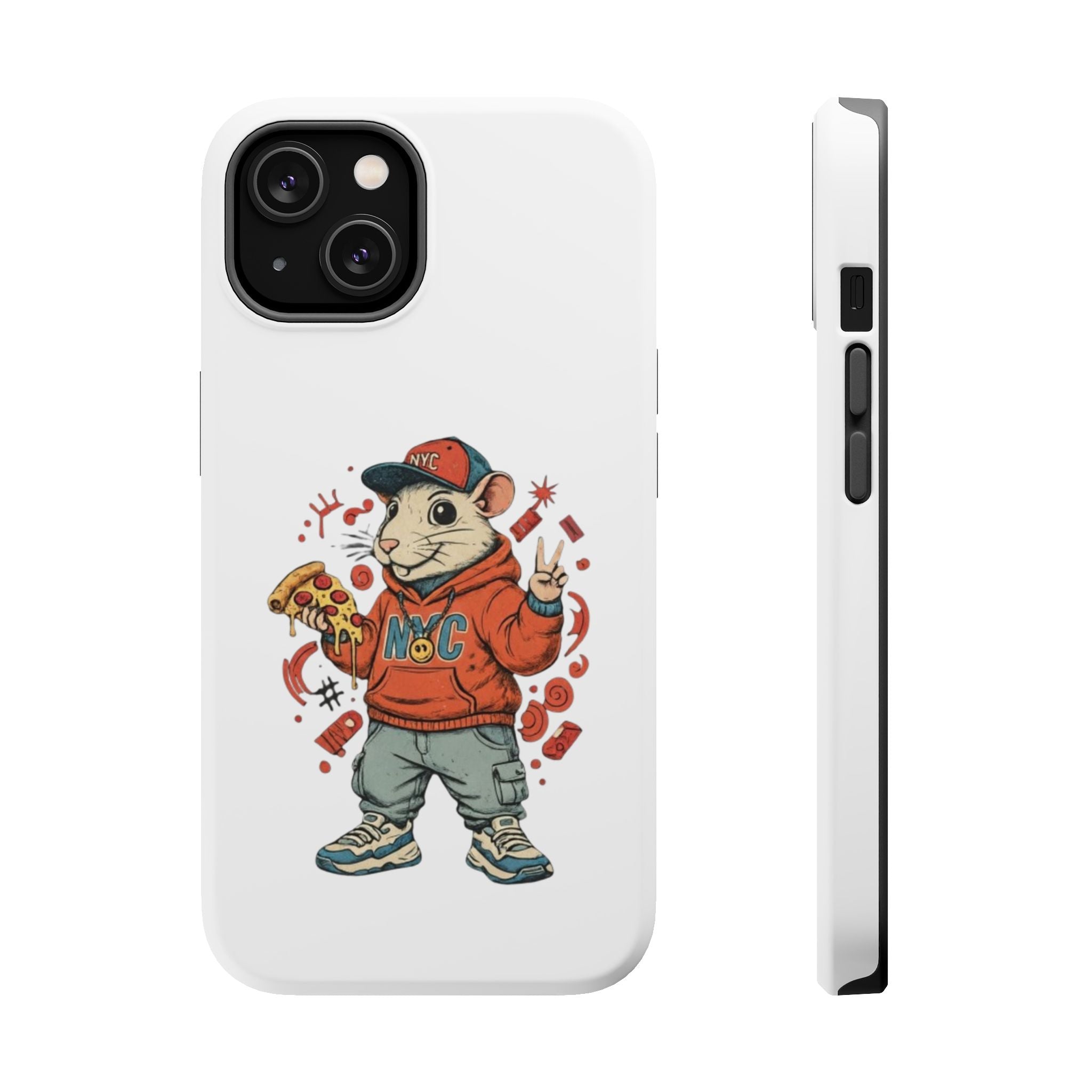 Streetwear Pizza Rat Phone Case — Magnetic Impact‑Resistant iPhone Case with Pizza Skateboard Design