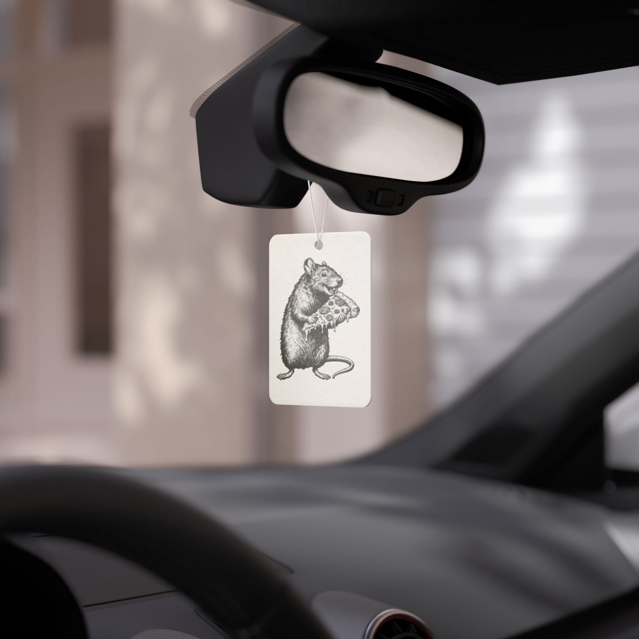 Rat Holding Pizza Car Air Freshener — Vintage Illustration Scented Ornament